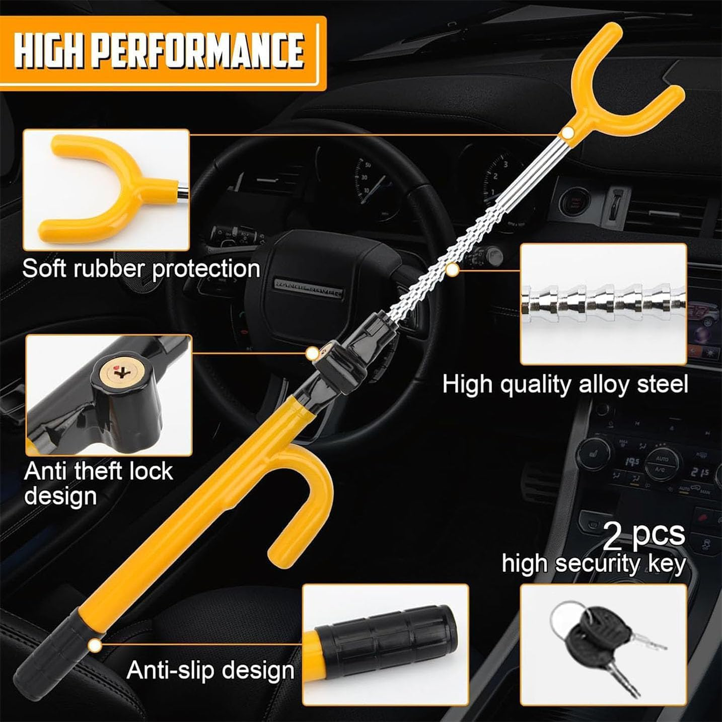 Steering Wheel Lock anti Theft Adjustable Length Car Security Lock with Key Heavy Duty anti Theft Car Lock for Car Truck SUV Pickup Van image number 4