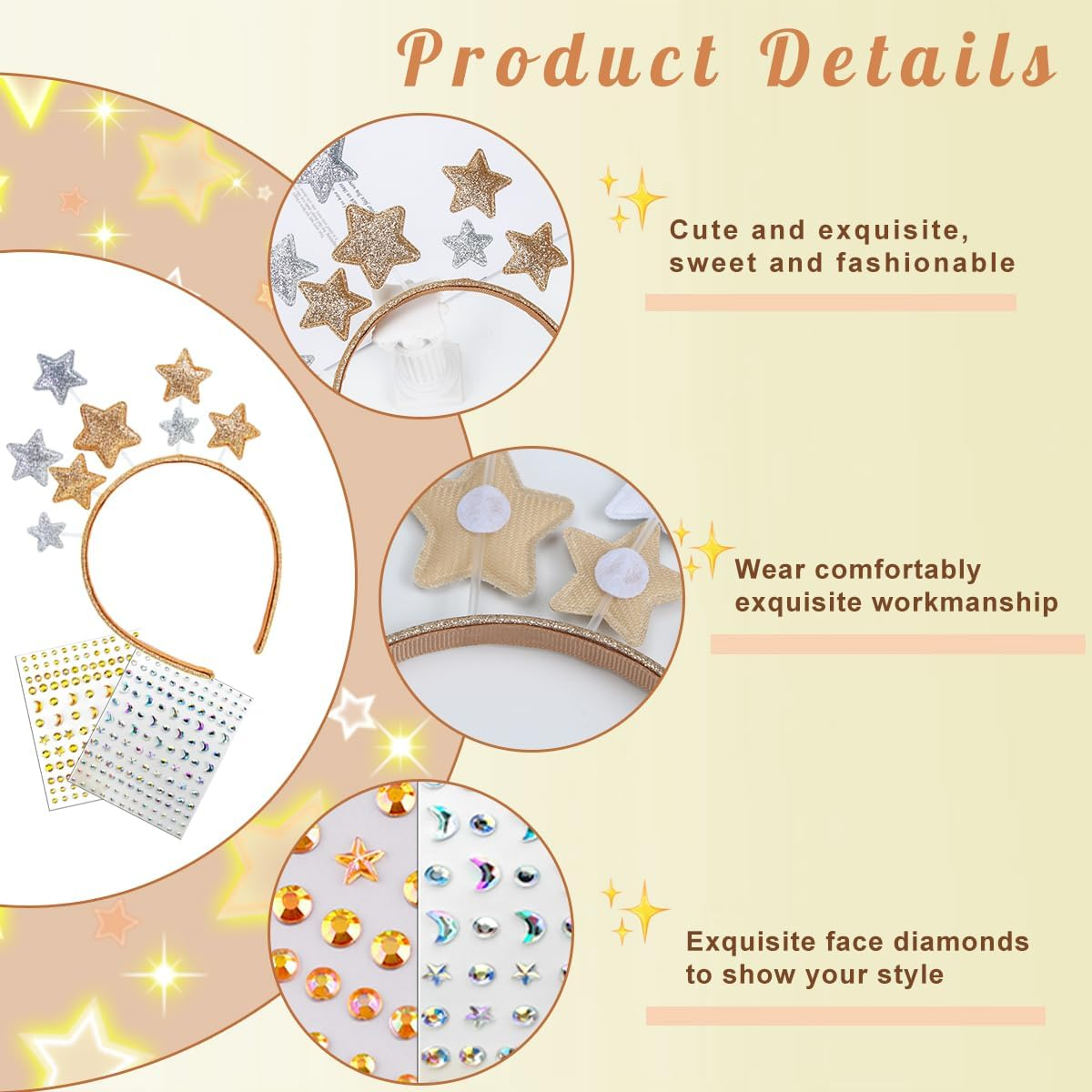 Girls Crystal Tiara Rhinestone Crown Gold, Carnival Hair Crown, Tiaras Hair Accessories, Handmade Hair Accessories, Hair Bands Jewellery Decoration for Women Girls image number 2