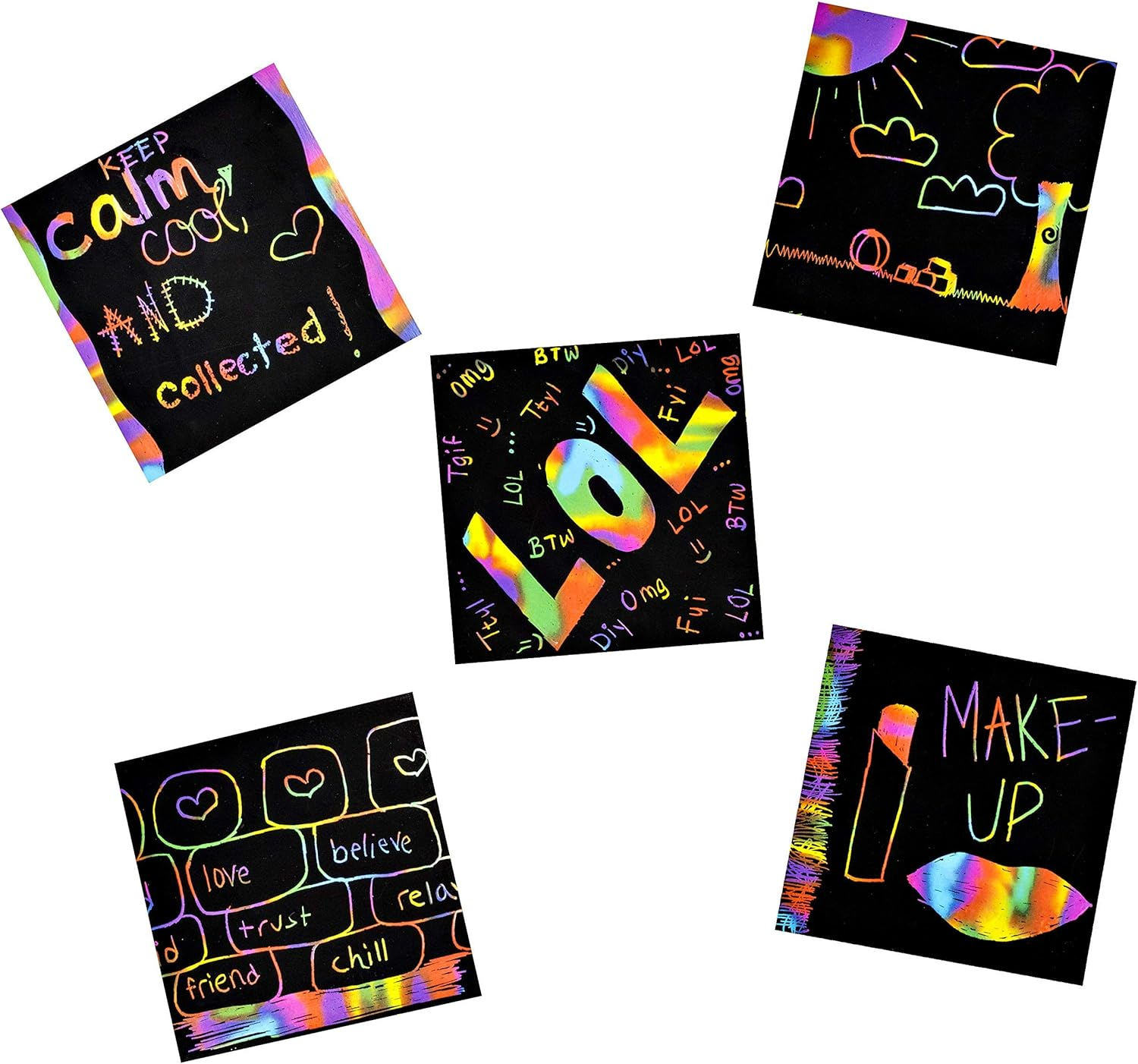 Scratch Art Kit &ndash; Magic Scratch off Notes & [2] Stylus Tools for Kids & Adults &ndash; 100 Black Paper Sheets &ndash; Create Colorful Rainbow Cards, Bookmarks, Notes, Pictures & Other Art without Ink image number 6