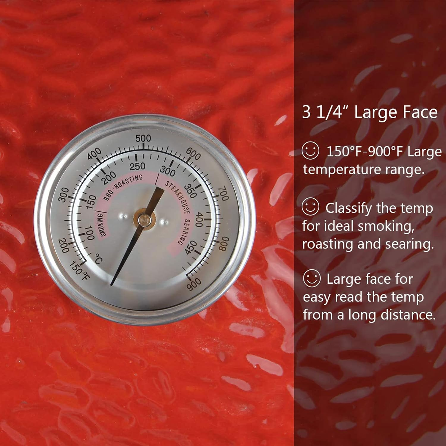 BBQ Temperature Gauge Waterproof Large Face for Kamado Joe Barbecue Charcoal Grill - Stainless Steel 150-900&deg;F Cooking Thermometer for Oven Wood Stove Accessories - Easy Setup image number 6