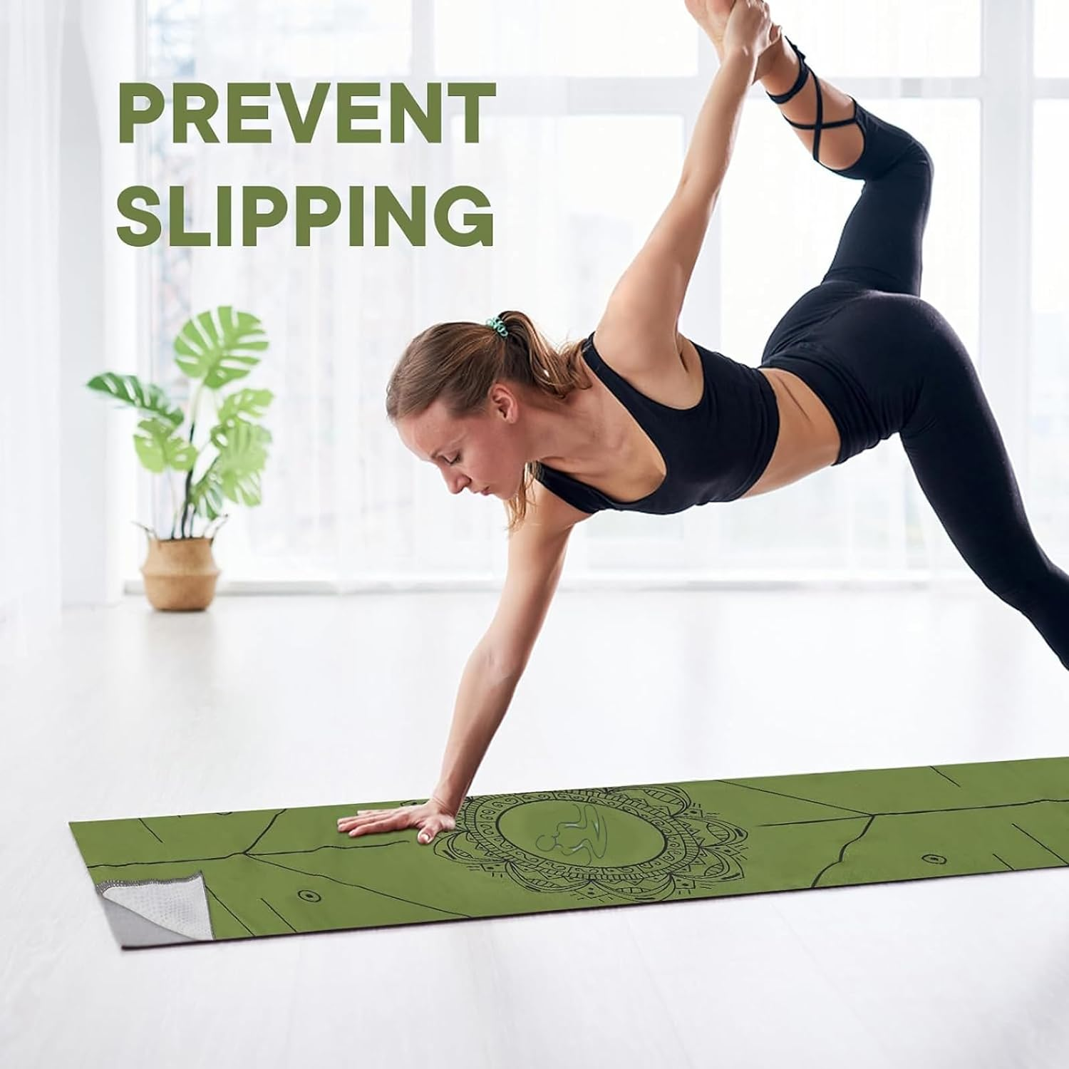 Yoga Towels, Non Slip Hot Yoga Mat Towel with Grip Dots,Super-Absorbent Soft Microfiber Yoga Blanket for Pilates, Fitness and Workout 72Inch X 24Inch Green