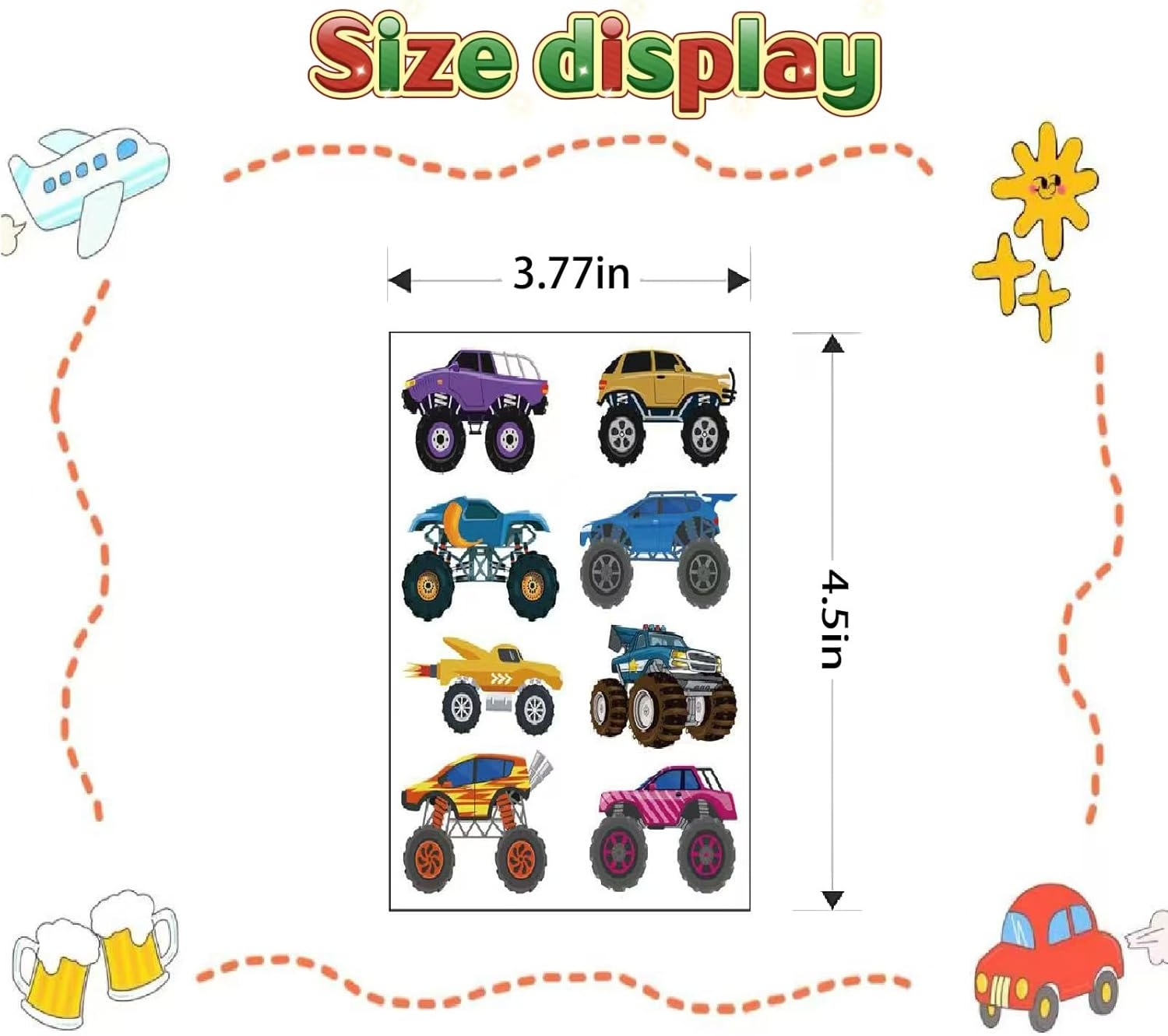 Monster Truck Birthday,Monster Truck Temporary Tattoos for Kids Party Supplies - 10 Sheets Monster Truck Tattoos for Boys Birthday Party Favors Goodie Bag Fillers image number 1