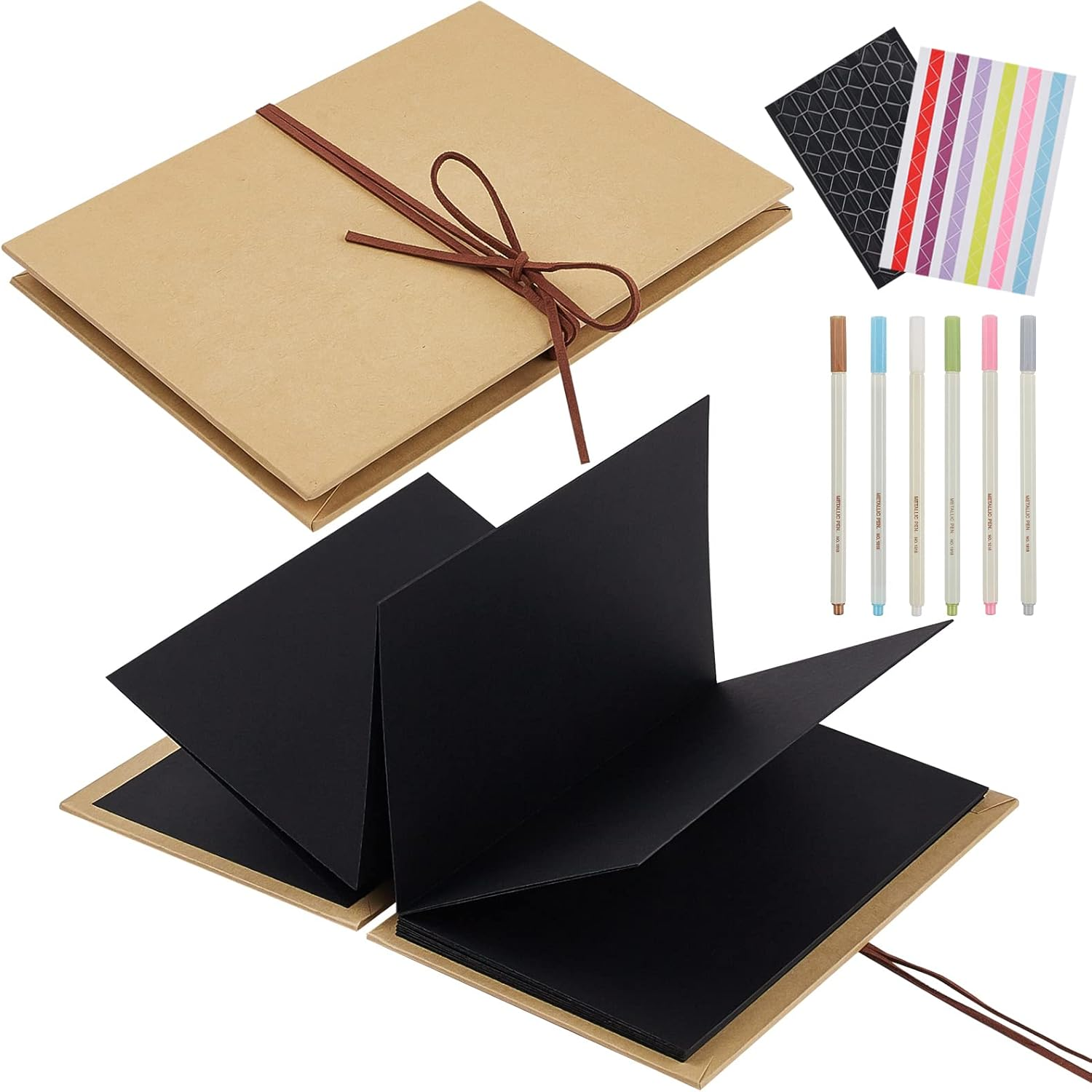Scrapbook Album 6X8 Inch Small Photo Album with DIY Accessories Set, Stretchable Folding Kraft Paper Memory Book for Wedding Anniversary (Black) image number 3