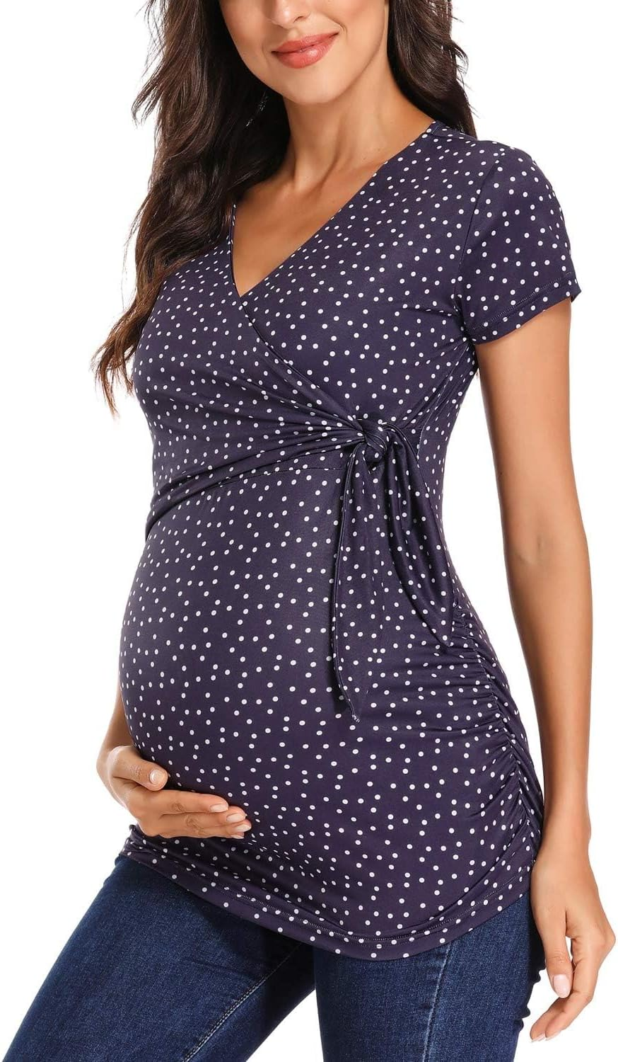 Eztree Womens Maternity Tops Long Sleeve Cinched-Waist Hoodie Pregnancy Clothes