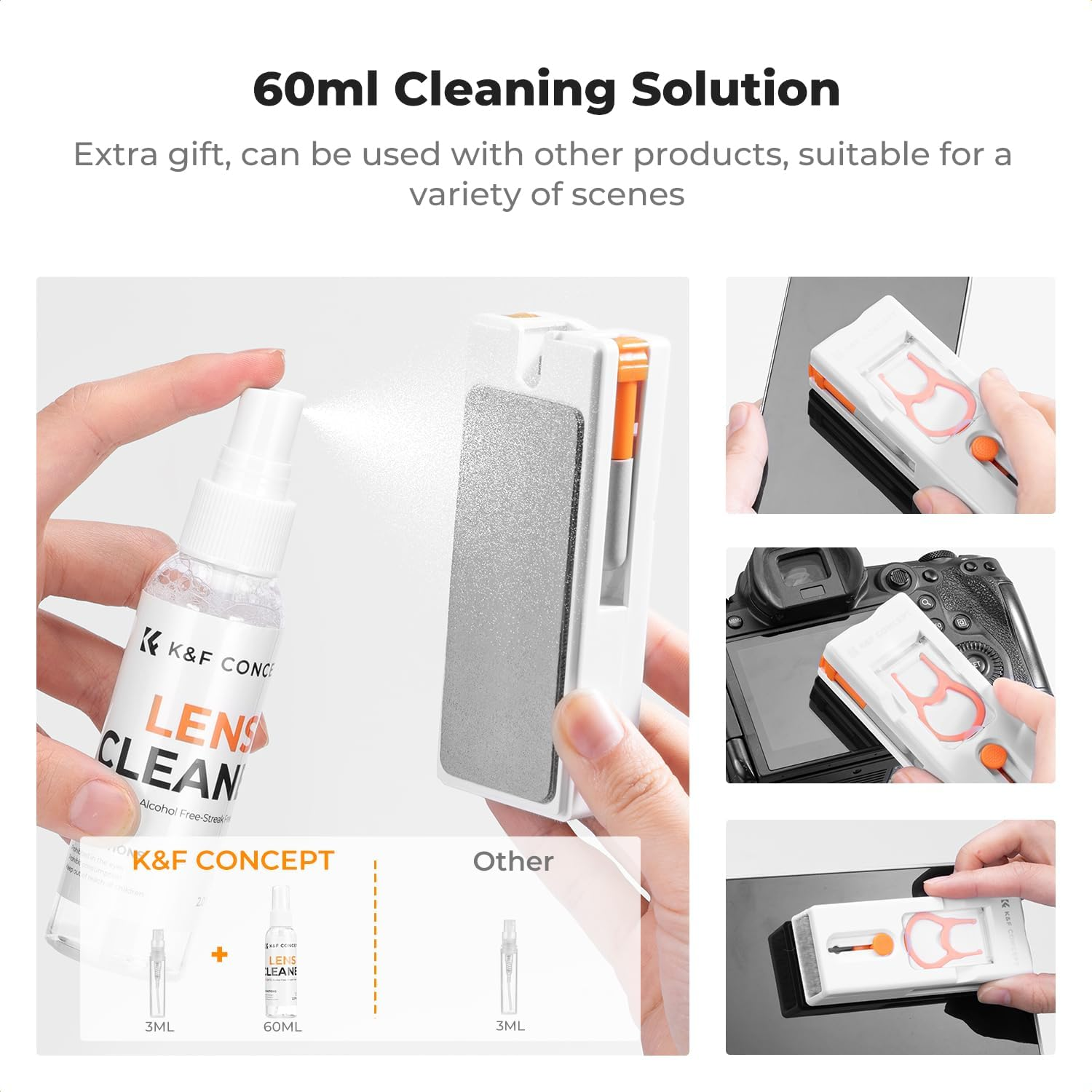 K&F Concept Newly Upgraded 11-In-1 Keyboard Cleaning Kit with Extra 60Ml Cleaner - Multifunction Electronic Device Cleaner Set for Cell Phone Tablet PC Camera Keyboard Earbud image number 3