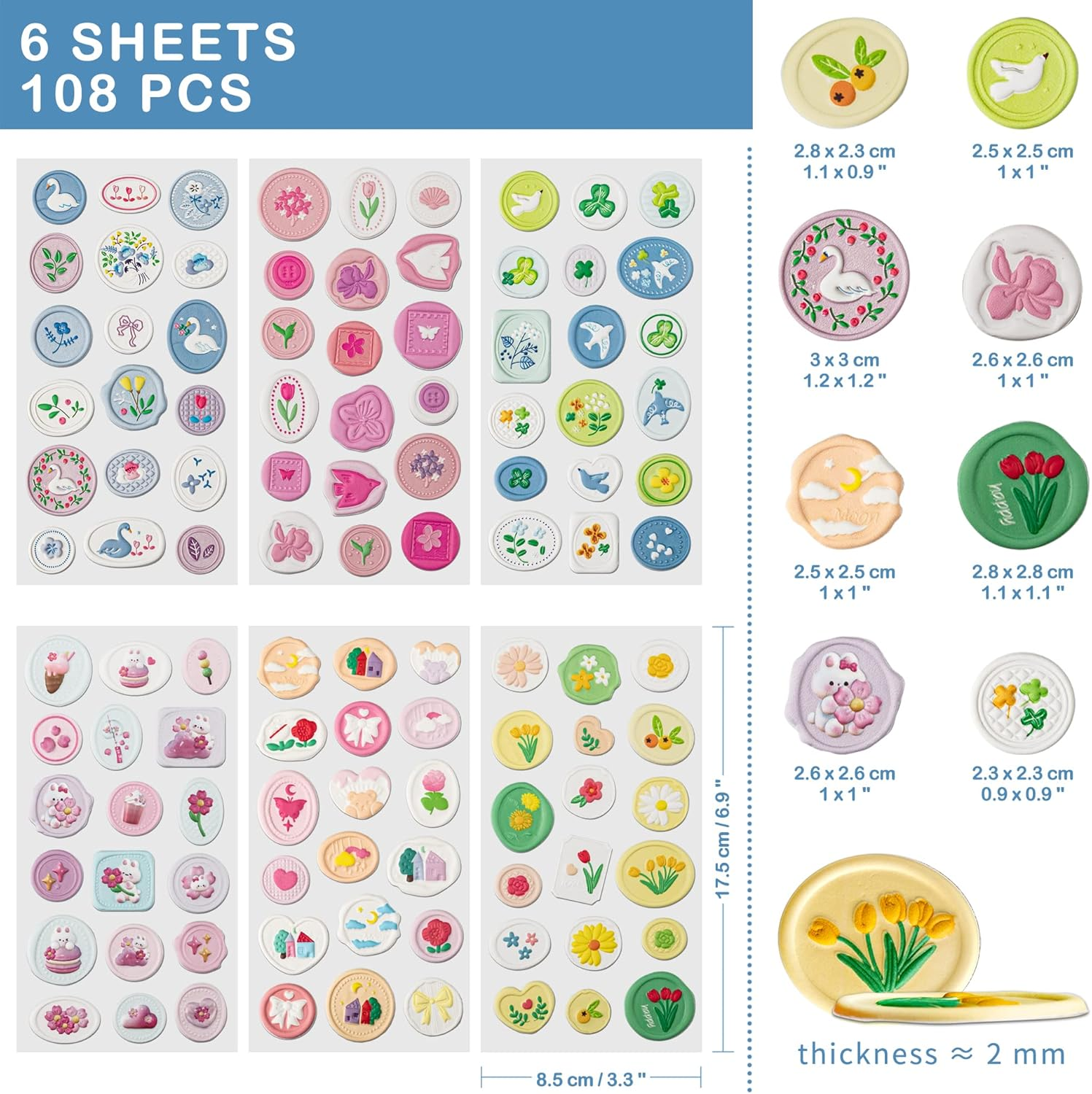 Lily 108 Designs Wax Seal Envelope Seal Embossed Stamp Cute 3D Puffy Deco Foam Adhesive Dot Sticker for Scrapbooking Journal Wrapping Card-Making Crafting image number 5