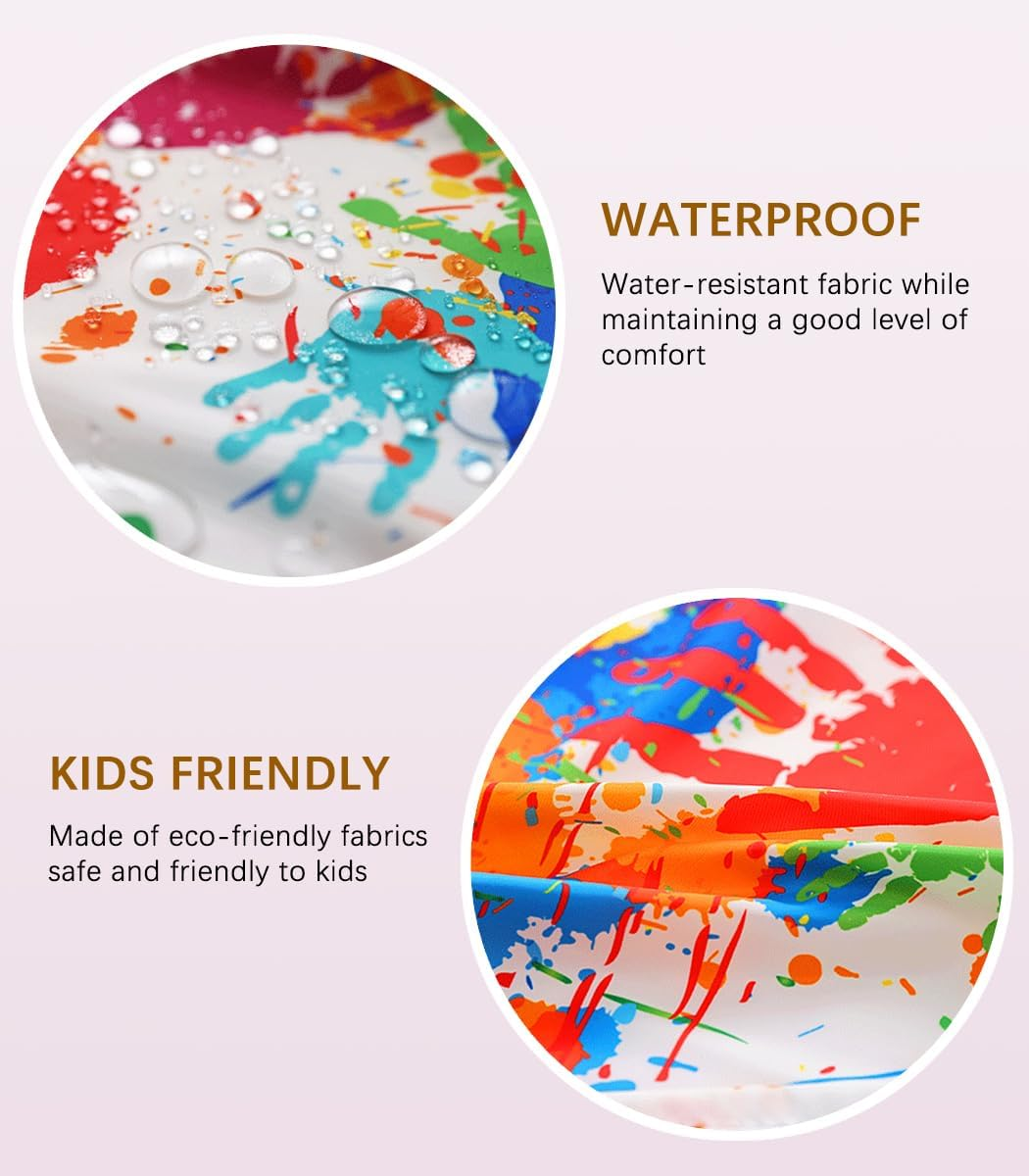 MINIQ Kids Art Smock,Painting Apron for Toddler,Children Artist Smock with Pocket and Long Sleeves,Long Section,Waterproof, Gorgeous Smock, XXL for Age 5-8