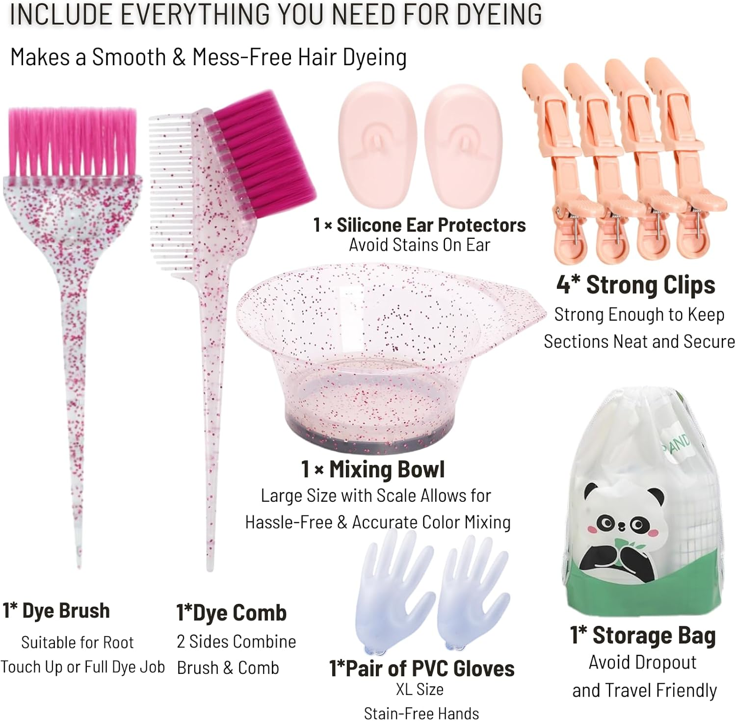 SIXHANS 10PCS Professional Hair Dye Kit -Salon Grade Coloring Tools with Pink Hair Dye Mixing Bowl, Dye Brushes&Comb, Gloves, Ear Protector & Clips for DIY Bleaching & Hair Coloring at Home image number 4