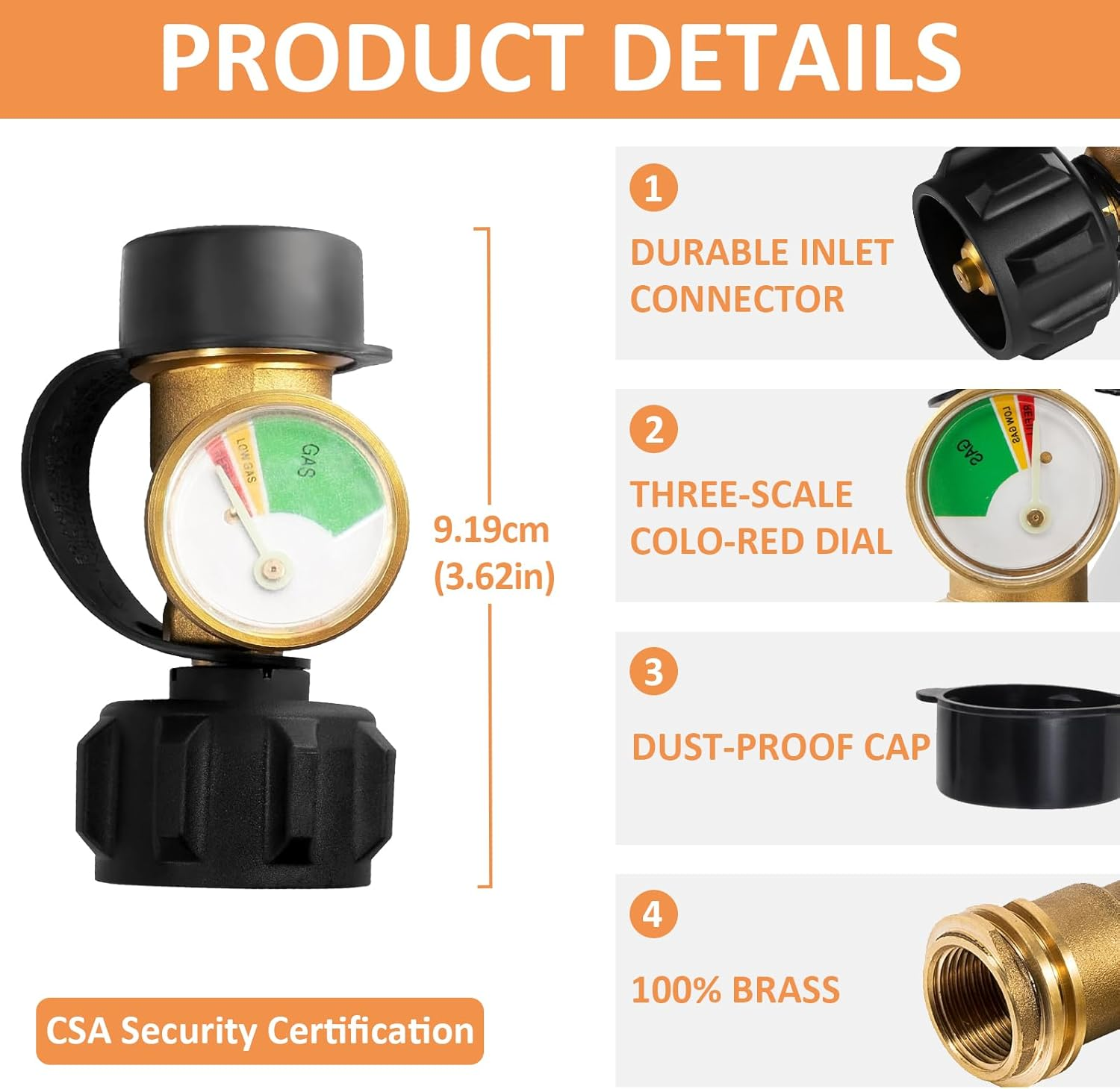 QCC Propane Tank Gauge Level Indicator, Universal Pressure Gauge Leak Detector for RV Camper BBQ Gas Grill Fire Pit Qcc1/Type1, Gas Generator/Stove/Range, Heater image number 3
