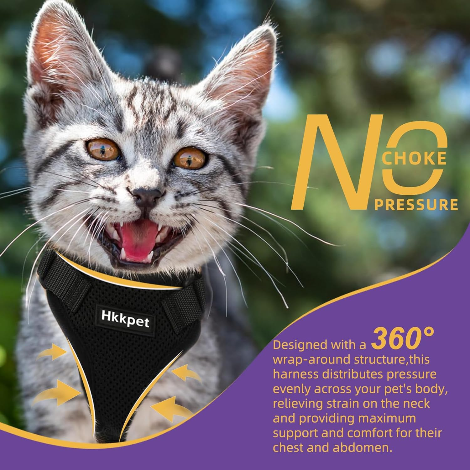 Adjustable Cat Harness and Leash Set for Outdoor Walking, Escape Proof Safe Cat Vest Harness,Soft Breathable Mesh Cat Harness with Reflective Strips,Black (S) image number 1