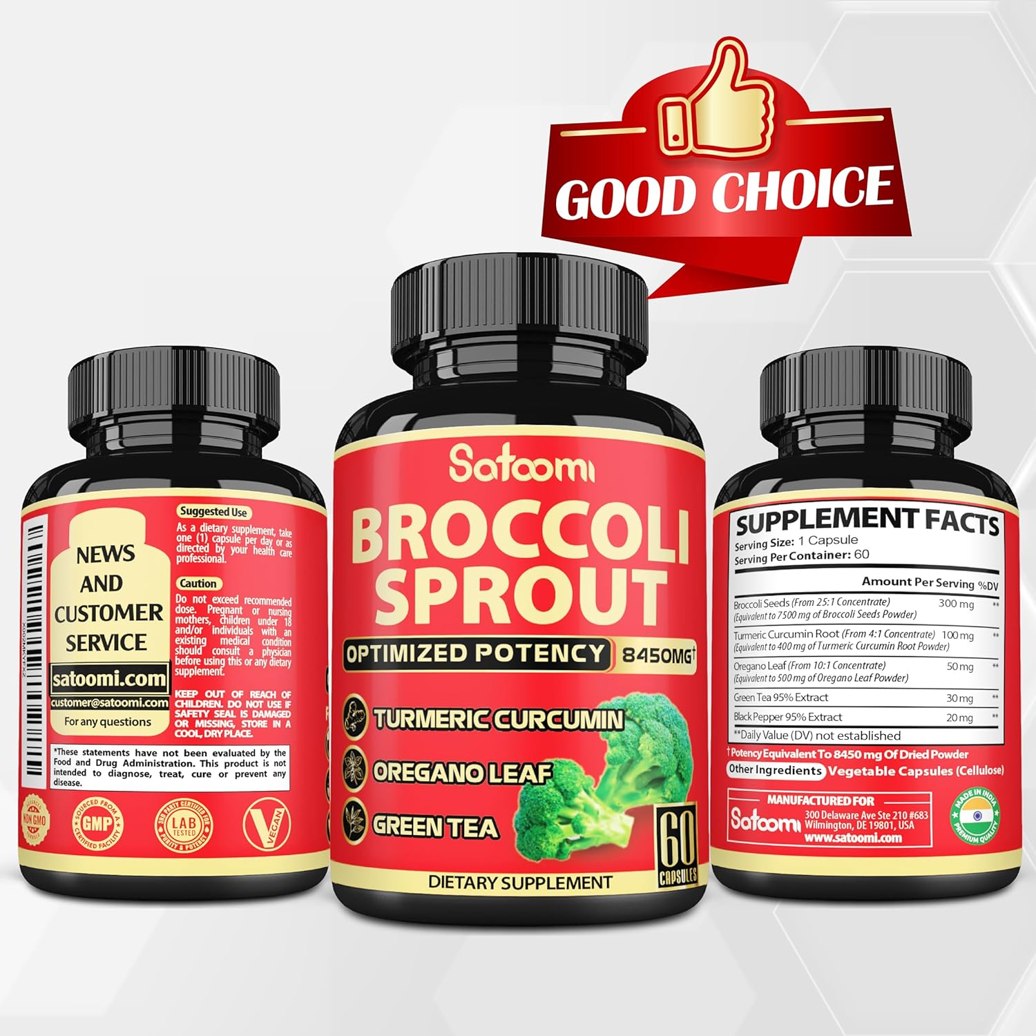 SATOOMI 1Pack 60 Caps for 2 Month Supply - Broccoli Sprouts Extract Complex with Turmeric, Oregano, Green Tea, and Black Pepper - 5 Herbs image number 6