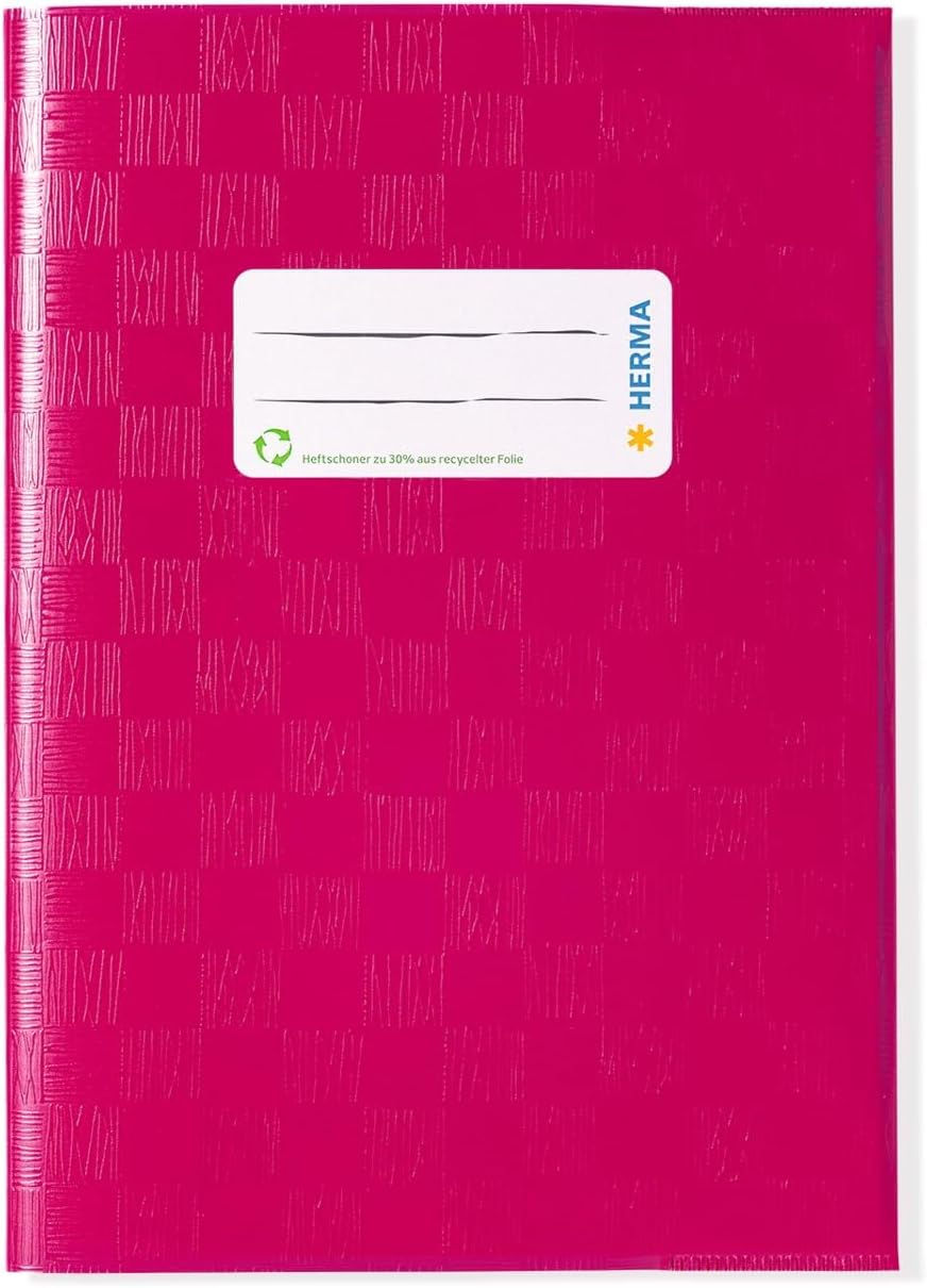 Herma Exercise Book Cover A4, with Inscription Label, Made of Wipeable and Sturdy Plastic, Slip on Cover Jackets for School, Green - Din A4, Pink, Pack Of 25