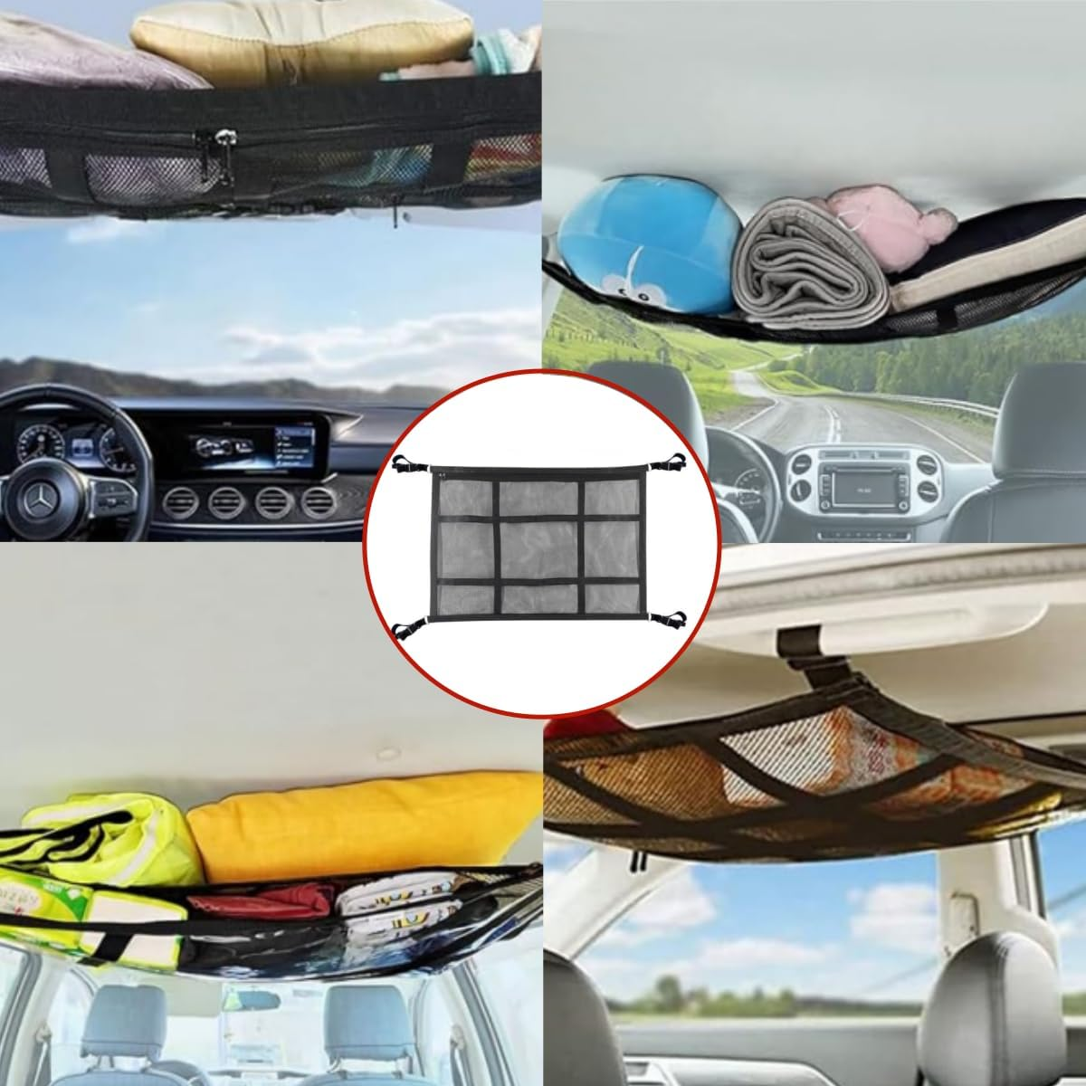 Car Ceiling Storage Net,Truck Netting for Cargo,Adjustable Double Large Car Ceiling Storage Net,Double-Layer Mesh Roof Camping Essentials, Bag for SUV Long Trip Camping (Black) image number 5