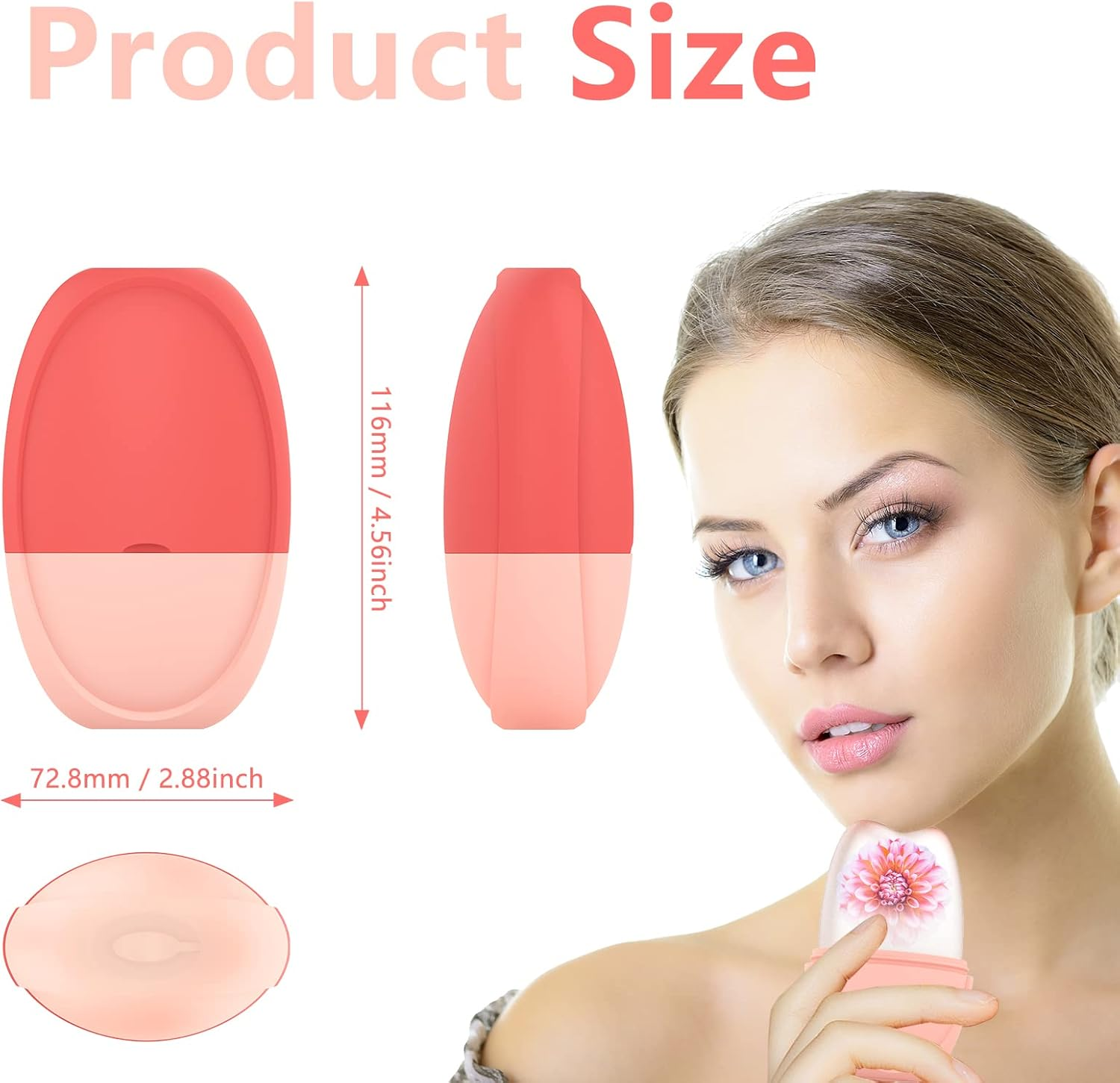 Hianjoo Ice Face Roller, Ice Roller for Face Eye Neck Reusable Facial Roller Beauty Skin Care Tools Ice Mold Silicone Cube Eyes Treatment V-Shaped DIY Facial Massage Brighten Puffiness Relief, Pink image number 5