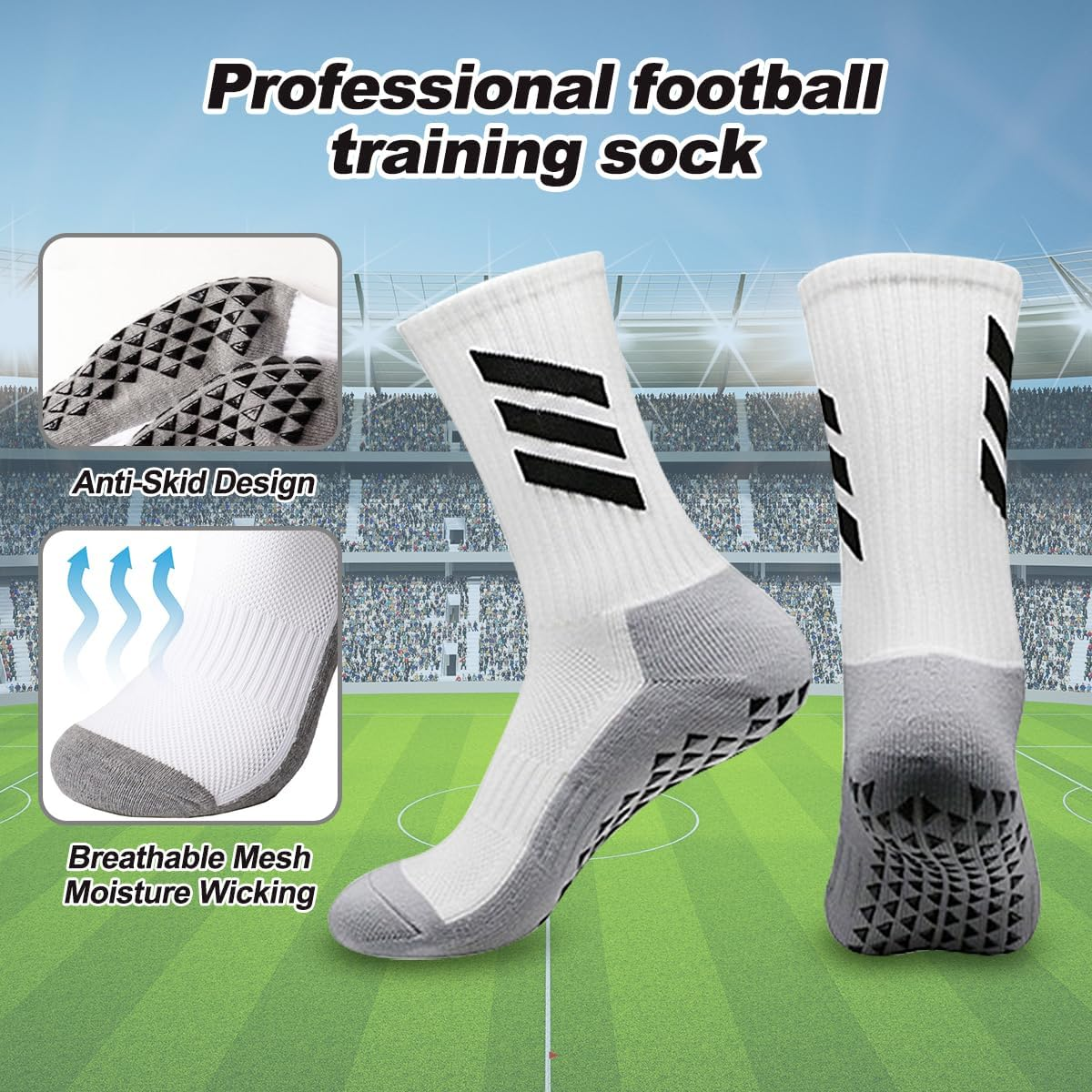 ZANZER Soccer Grip Men Socks, anti Slip Athletic Socks Non-Skid Football Basketball Socks with Grip Pads image number 4