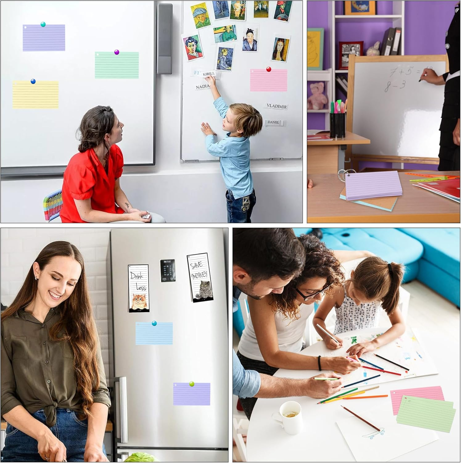 TECDW 300 Index Cards with Reinforced Kraft Paper Cover - 3X5 Inch Study Cue Cards, Colorful Flashcards for Learning, Office & Home (6 Assorted Colors + 6 Metal Key Rings) image number 1