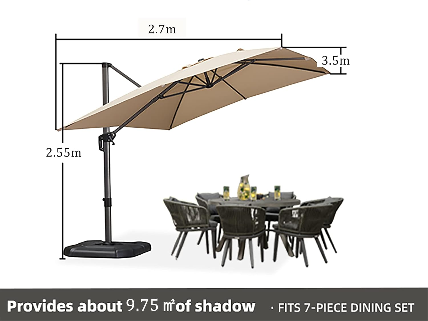 Purple Leaf 2.7X3.5 M Large Cantilever Umbrella Outdoor, Patio Umbrella with Crank Handle and Tilt, Offset Umbrella for Deck image number 2