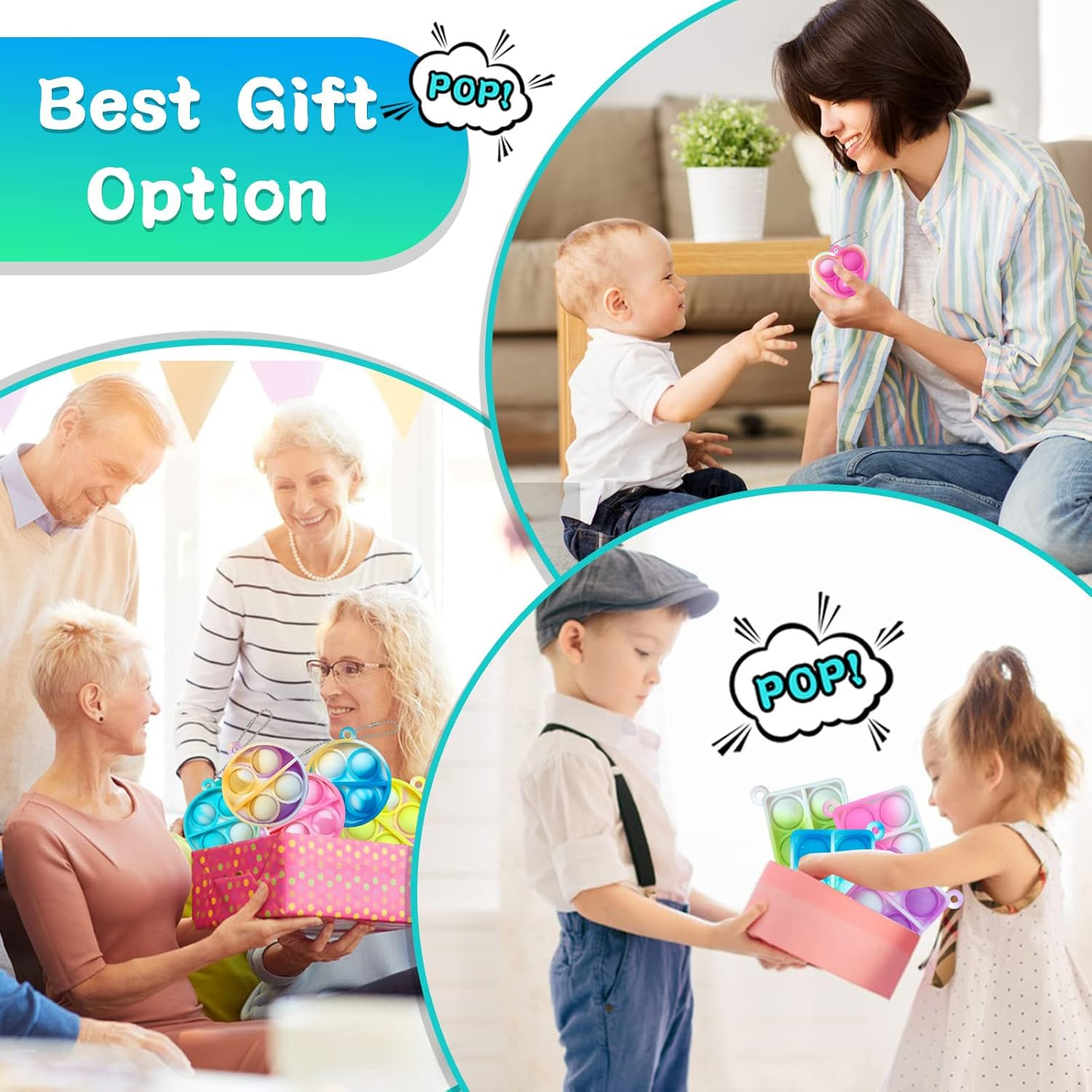 ONKULL Pop Fidget Keychain It Mini Fidget Toys Bulk 30 Pack Party Favors for Kids 4-8,8-12 Year Boys Girls Push Pops Bulk Toys Its Small Prizes for Kids Classroom Birthday Party Favors Bubble Poppers image number 3