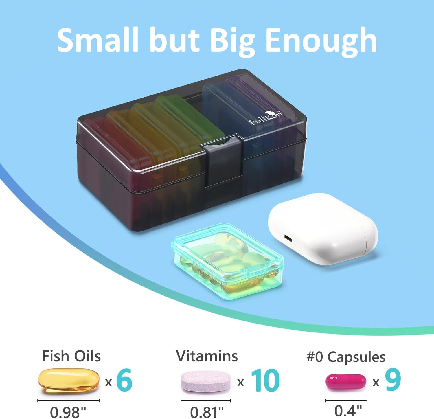 Fullicon Small Pill Case for Purse, Travel Medicine Pill Organizer, Weekly 7 Day Daily Pill Box, Pocket Pharmacy Pill Container Dispenser Holder with Labels (Black Rainbow) image number 4