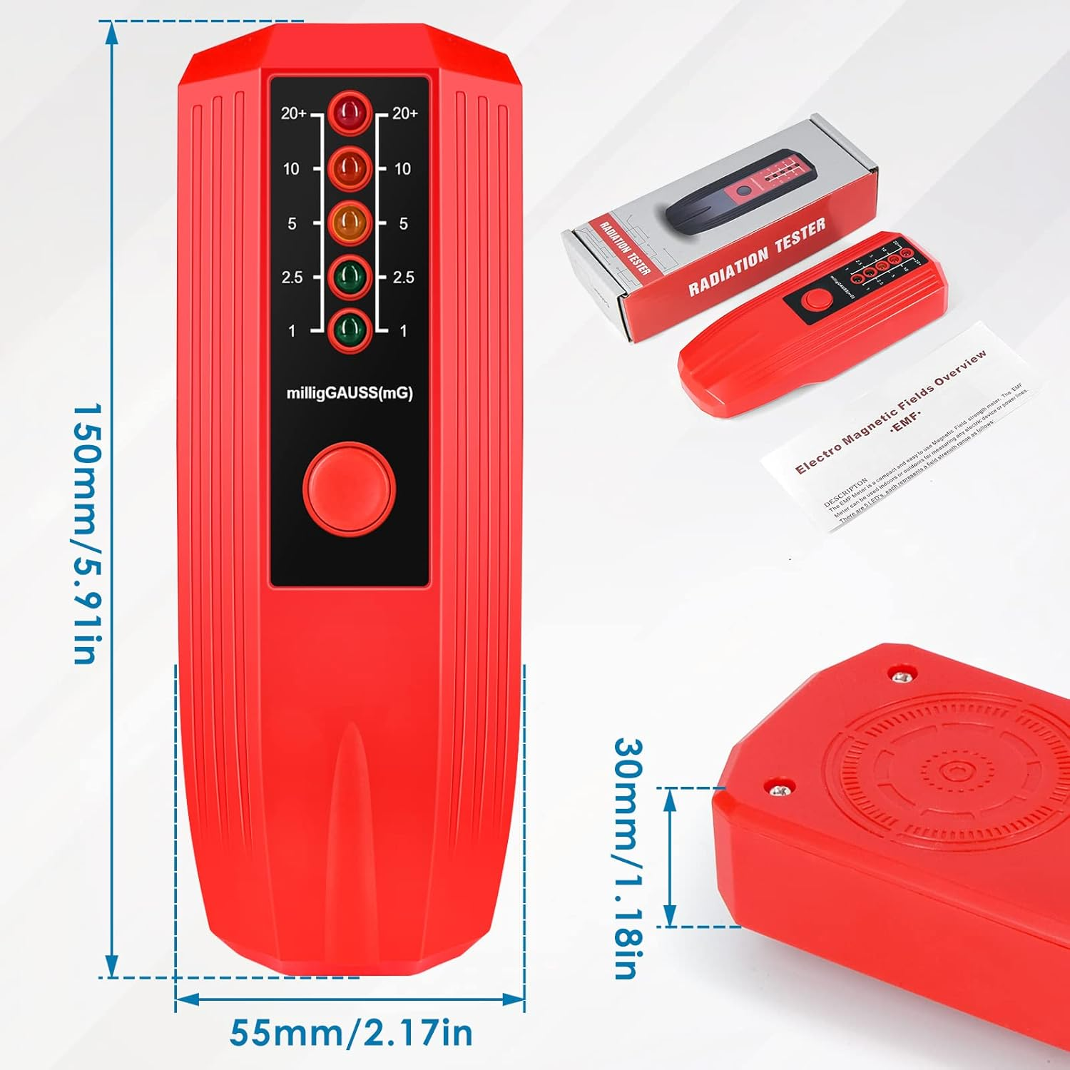 EMF Meter High Accuracy Electromagnetic Field Radiation Detector Battery Powered Electric EMF Detector Ghosts Hunting Paranormal Equipment Tester for Industrial Construction(Red Black) image number 4