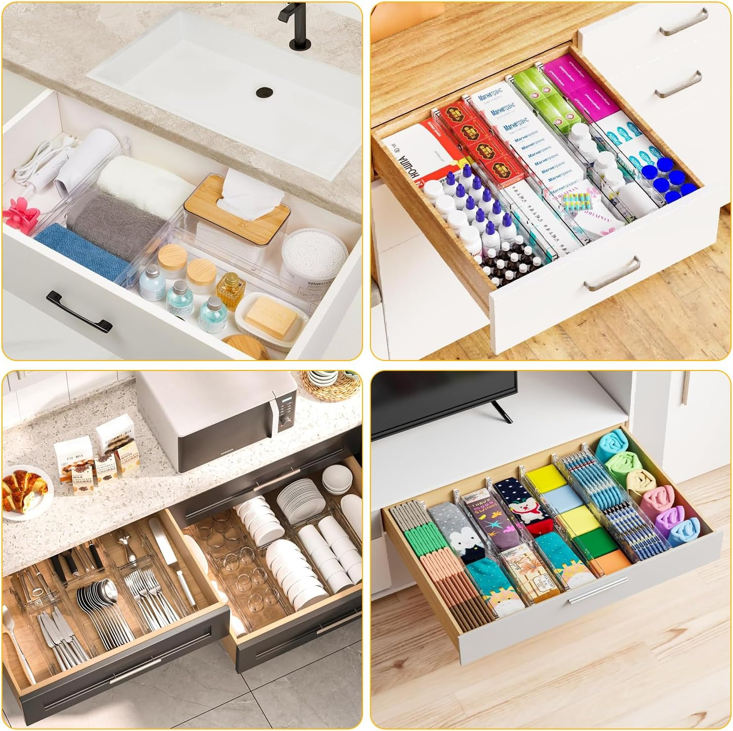 Yakiter Drawer Dividers, 8 Pack 27.5&ndash;52Cm Adjustable Clear Drawer Organisers, 8Cm High Drawers Separators for Clothes, Kitchen Utensils, Bathroom & Office Organization Storage (8) image number 3