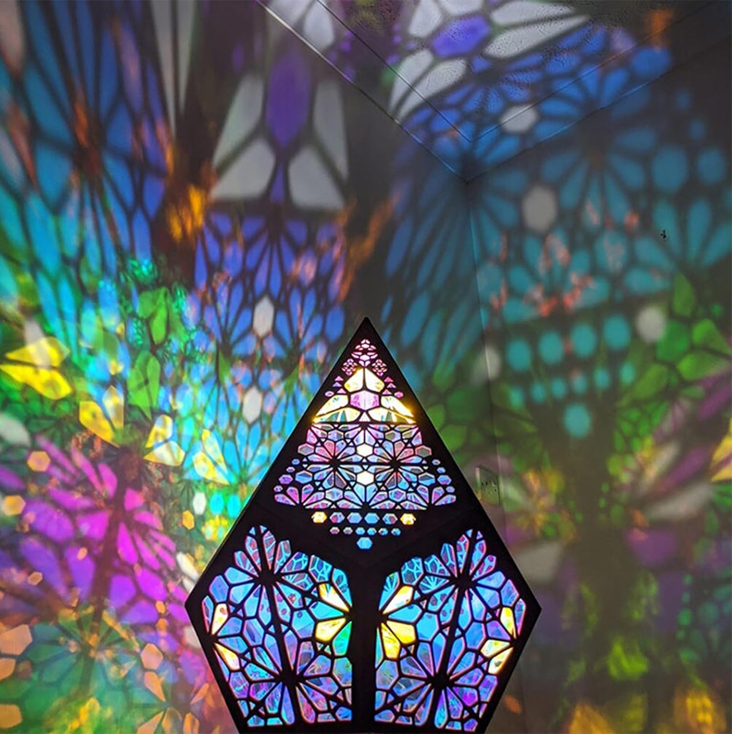 Polar Star Large Floor Lamp, Bohemian Hollow Geometric Retro Floor Decorative LED Colorful Diamond Lights 3D Projection Night Lamp Desk Lamp Home Decor Wedding Party (Starry) image number 3