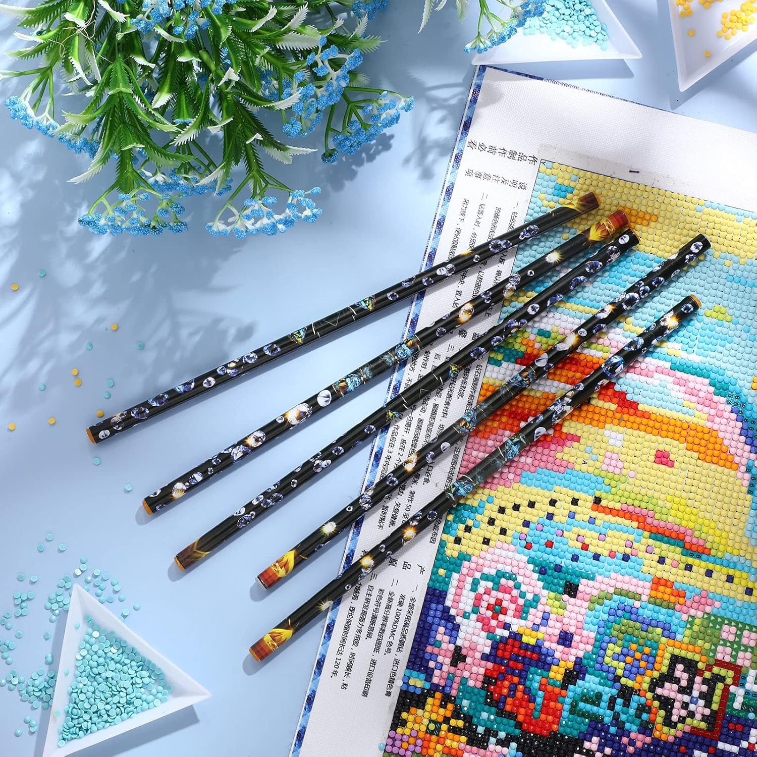 20 Pcs Rhinestone Picker Pen Set, 16 Yellow and White Self Adhesive Nail Dotting Wax Pen with 4 Triangular Bead Separator, Crystal Pick up Tools for Nail Art Diamond Painting image number 3