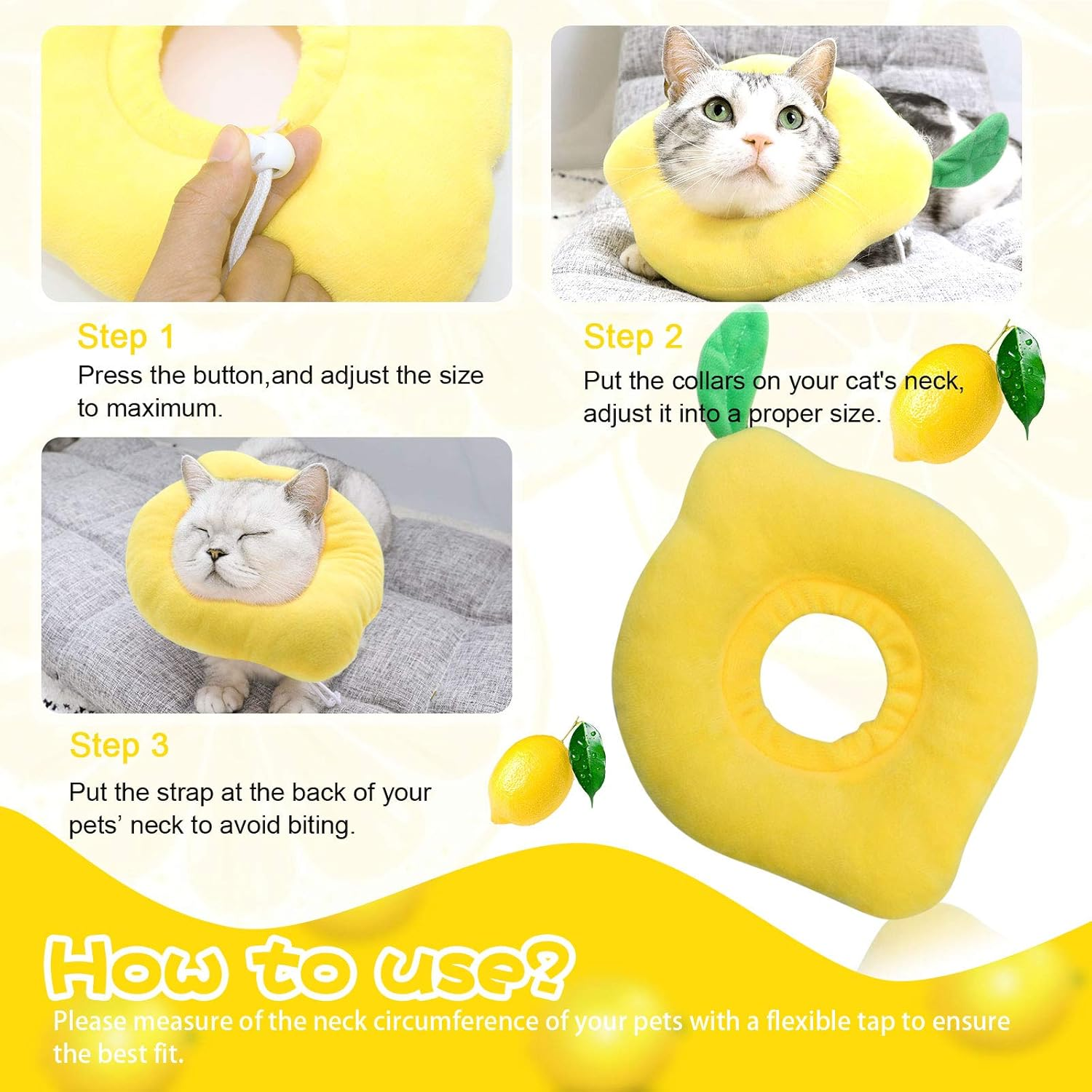 HYLYUN Cat Recovery Collar - Cute Lemon Neck Cat Cones after Surgery, Adjustable Cat E Collar, Surgery Recovery Elizabethan Collars for Kitten and Cats