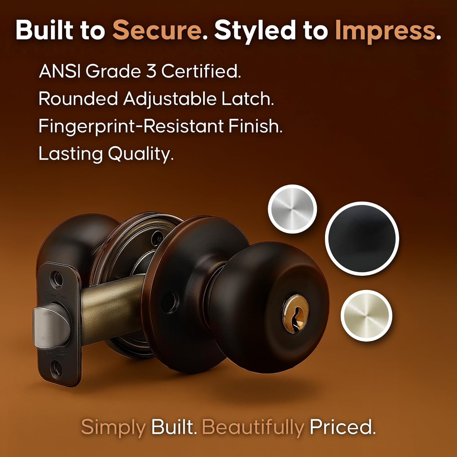 Copper Creek BK2040TB Ball Door Knob, Keyed Entry Function, 1 Pack, in Tuscan Bronze - Antique Nickel image number 6