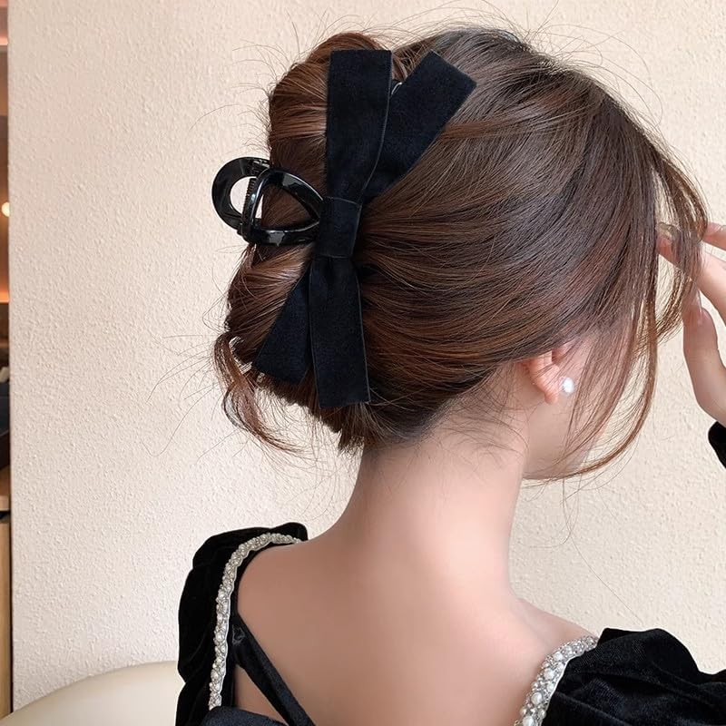 Velvet Bow Claw Clips for Women Bowknot Hair Clip Vintage Bow Hair Barrette for Tin Thick Hair Women Hair Jaw Clips Large Butterfly Clamps for Hair Claw Accessories image number 2