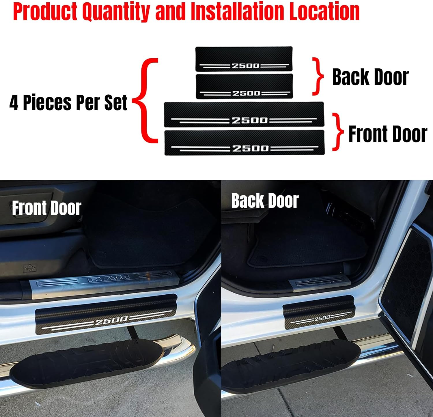 Car Accessories Carbon Fiber Door Sill Scuff Plate Auto Door Entry Guard Scratch Shield for Dodge Ram 2500 2012-2024 Auto Accessories (2500, White) image number 6