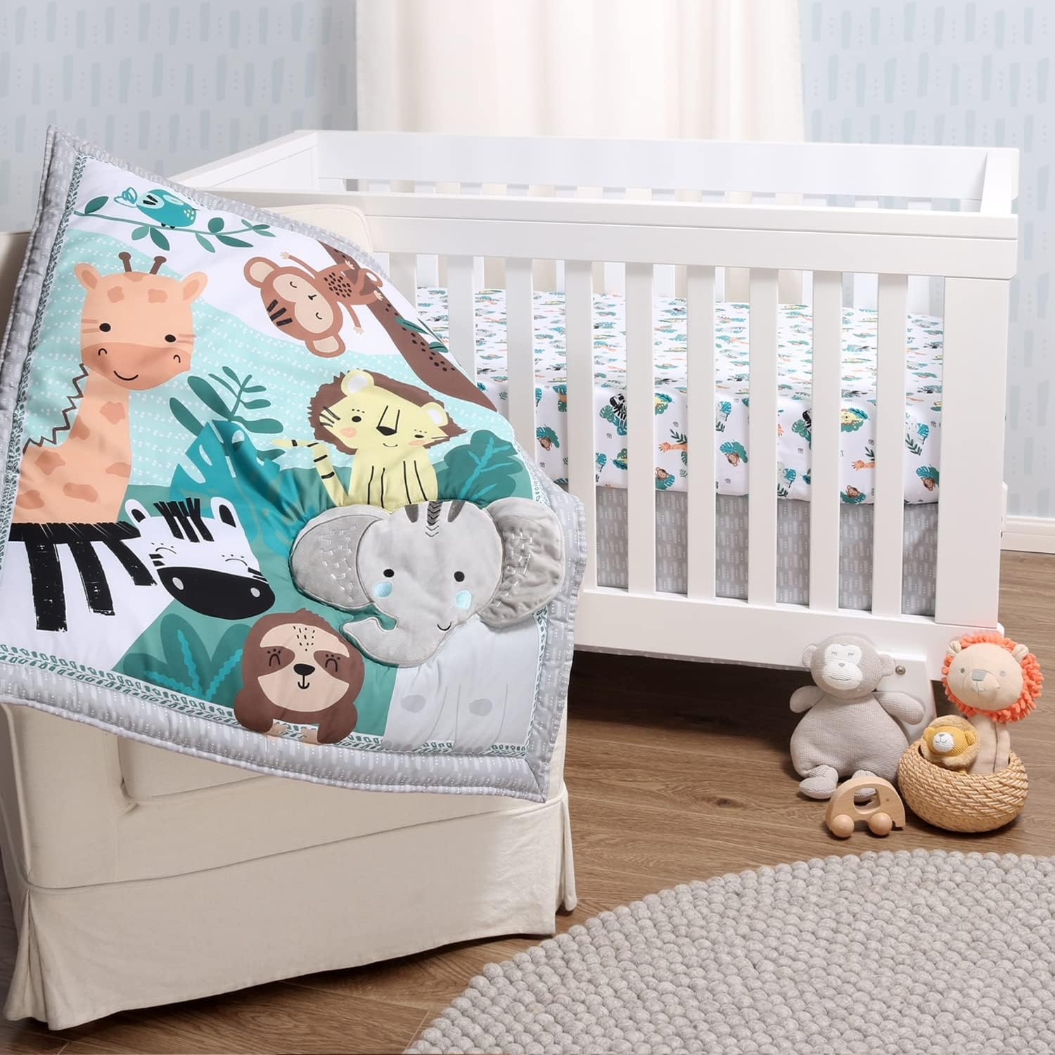 The Peanutshell Crib Bedding Set, Safari Animals, 3 Piece Crib Set image number 1