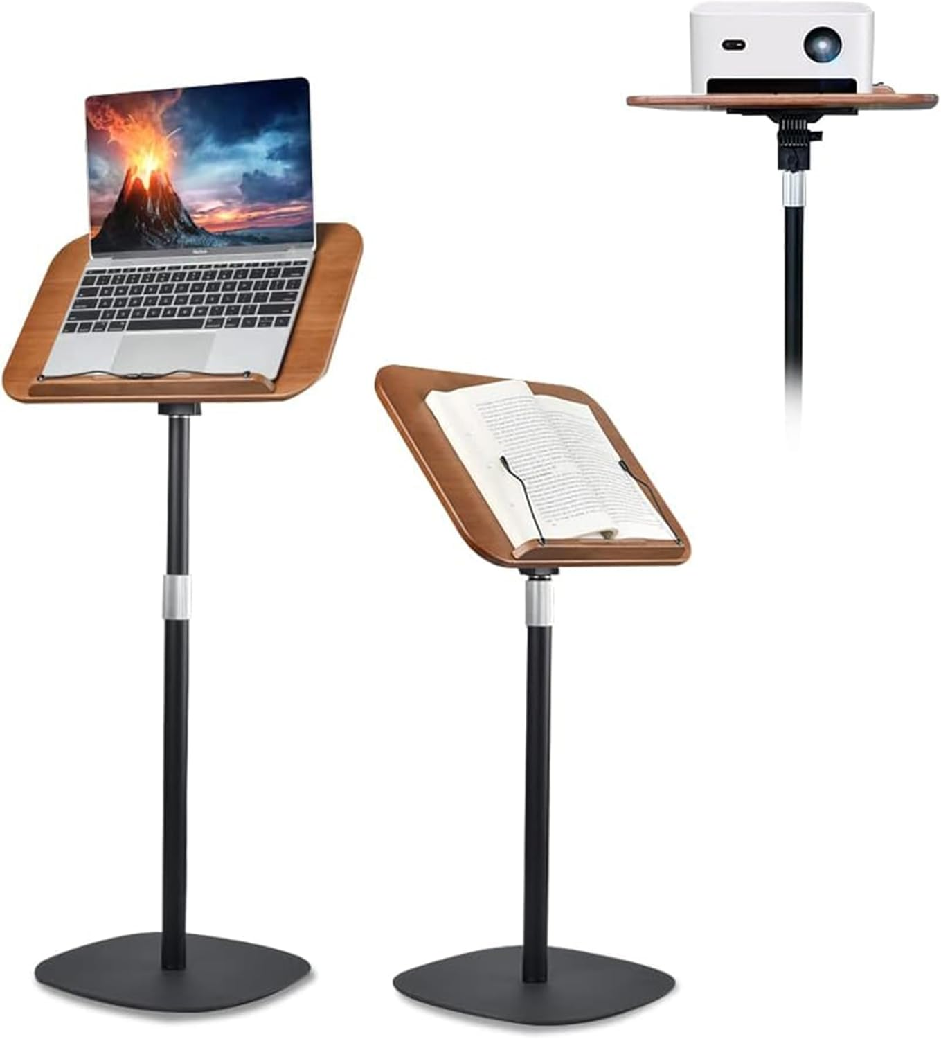Ssumght Book Stand for Reading Hands Free,80-130Cm Standing Bible Laptop Projector Recipe Tablet Stand for Display,Height & Flat Plate Adjustable for Podium Stand,Wooden Floor Recipe Book Holder image number 1
