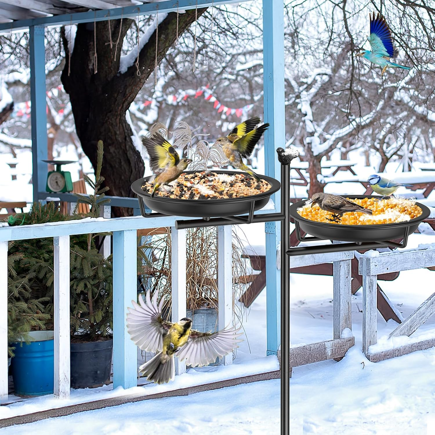 46 Inch Metal Bird Bath for Outside, Vintage Freestanding Birdbaths Feeder Bowl, Stable & Easy to Clean Birdfeeder for Outdoors Garden Yard Lawn Decor (Black) - Black image number 4