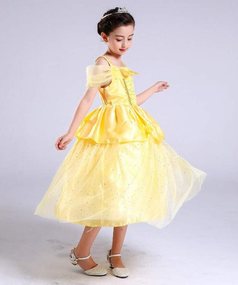 Little Girls Princess Belle Costume off Shoulder Layered Dress Up image number 1