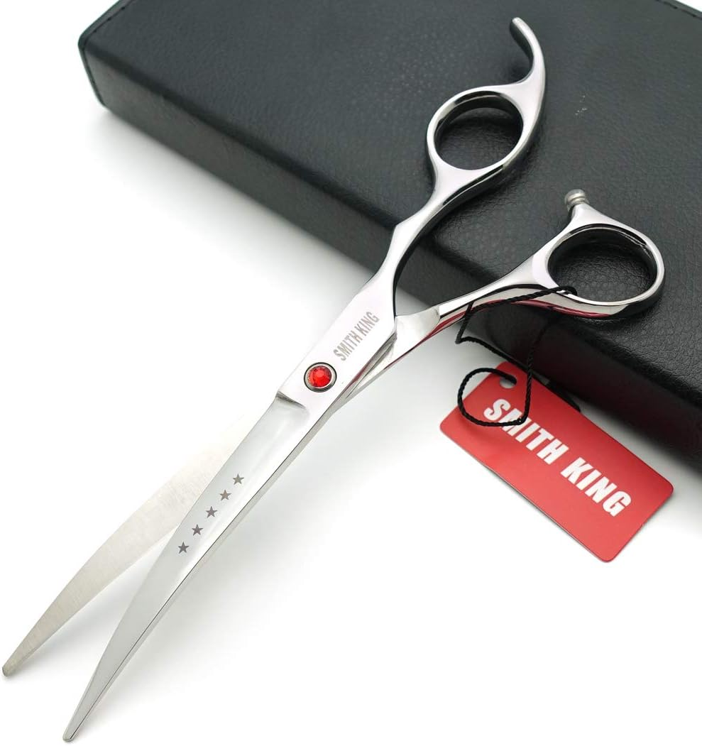 7.0 Inches Professional Dog Grooming Scissors Set Straight & Thinning & Curved 4Pcs in 1 Set (Silver)