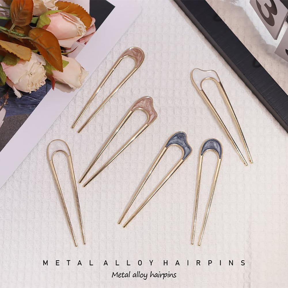 6 Pcs U-Shaped Hairpins for Buns & French Twist, Alloy Metal Hair Forks for Women, Secure Hold Hair Accessories for Thin/Thick Hair image number 5