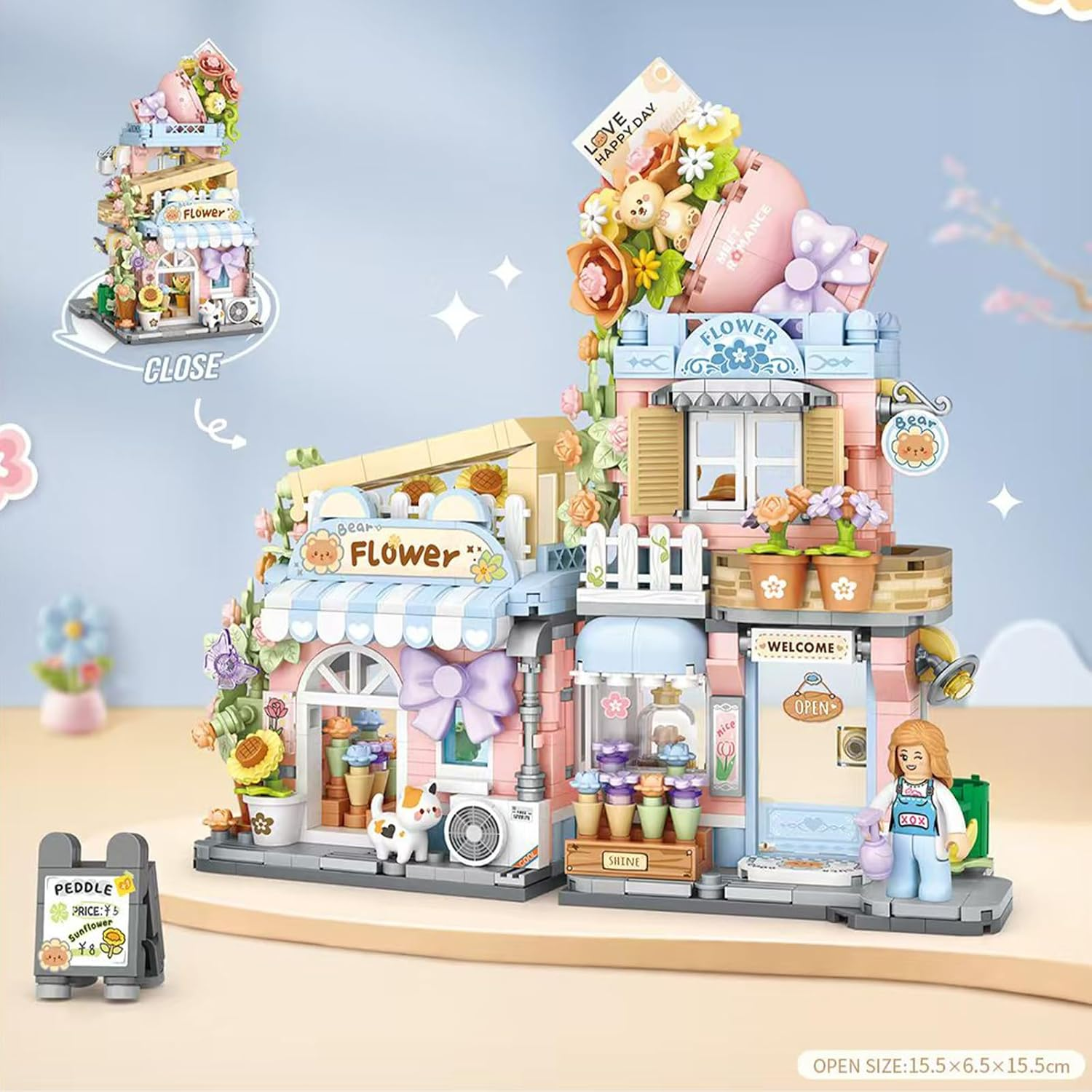Toymart Mini Flower Shop Building Set &ndash; 854 Pieces DIY Street View Kit, Pastel Floral Block House with Figures, Creative Display Gift Collectible Mini Blocks image number 5