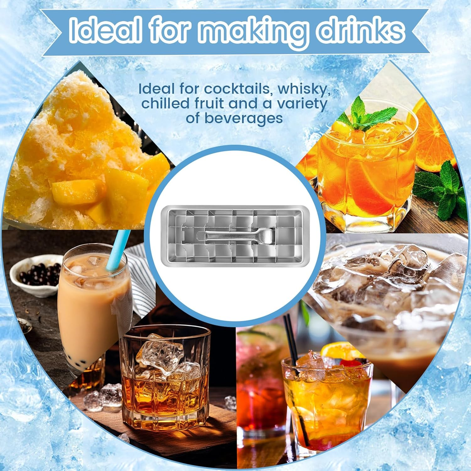 UKQRRTC Stainless Steel Ice Cube Tray, 18 Slot Removable Ice Cube Maker with Handle, Easy to Release Ice Cube Tray, Efficient Ice Cube Maker, Reliable Ice Cube Tray image number 3