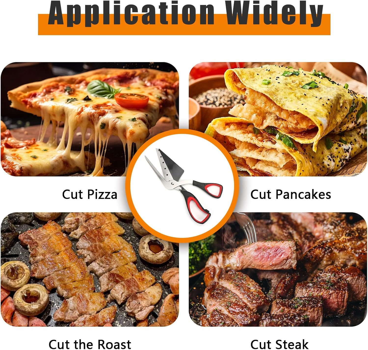 2-In-1 Pizza Cutter with Ergonomic Soft Grip Handle and Spatula, Multifunctional Scissors with Food-Grade Sharp Stainless Steel Blade, Easy to Clean Kitchen Gadget for Food, Camping, Picnic(27.5Cm) image number 4