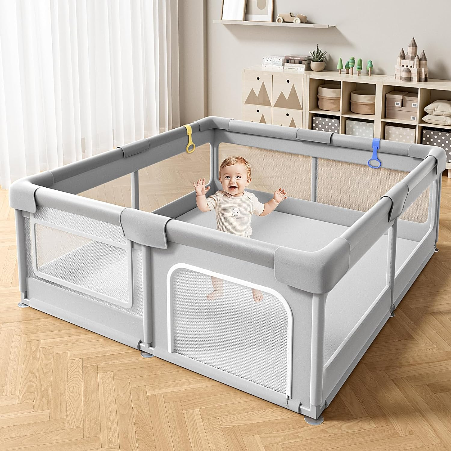 Infant Shining Baby Playpen, Playpens for Babies, Large Playpen for Toddlers, Recreation Area, Sturdy Safety Baby Play Yard Fence，Baby Gate Playpen (125 * 125Cm, Gray) image number 5