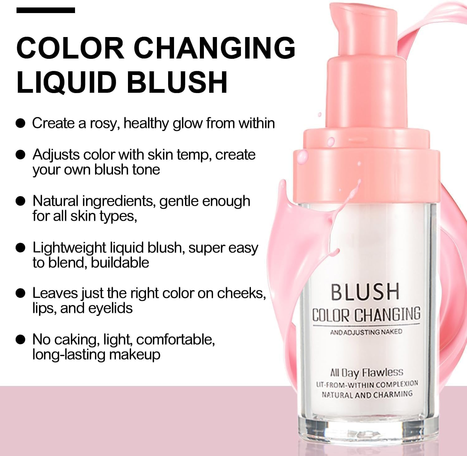 Blush Colour Changing, Skin Temperature Liquid Blusher, All Day Flawless Color Blush, Long Lasting Waterproof for Face Makeup image number 6