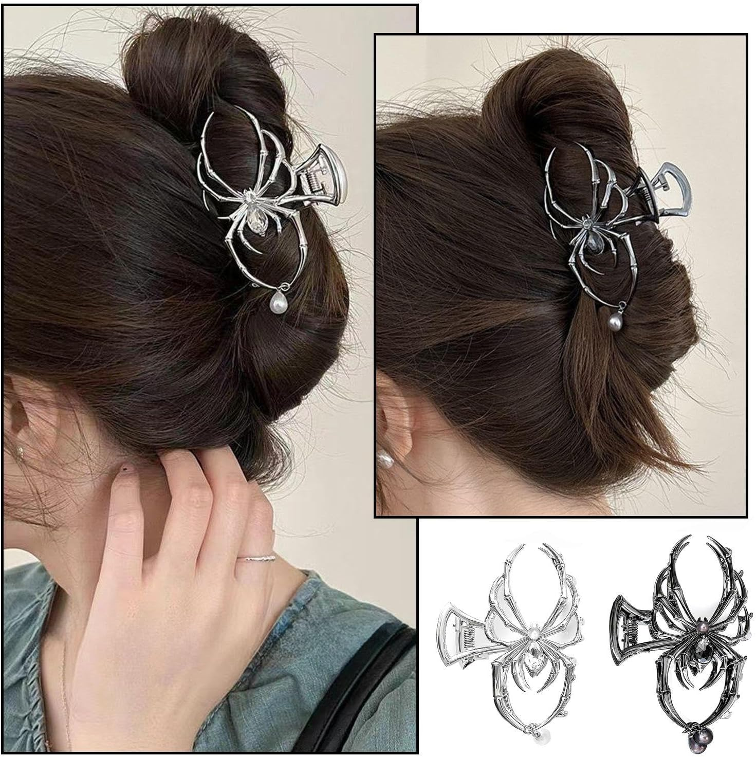 4 Pieces Spider Shaped Gripper Clips, Creative Hair Clips, Punk Style Accessories, Hairstyle Decorations, Clothing Accessories image number 3