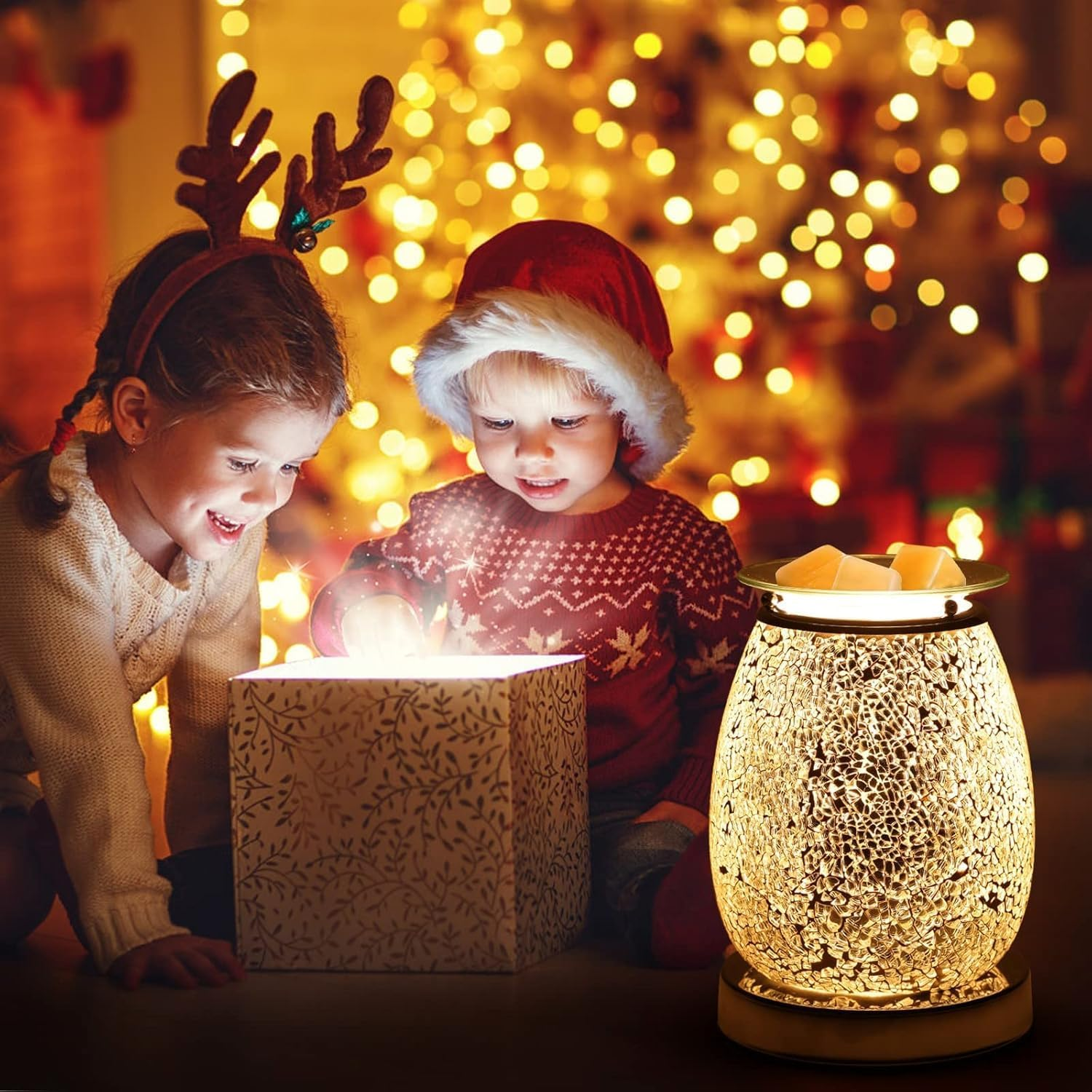 Stunning Electric Wax Melt Burners, Oil Burner, Wax Warmer, Night Light Oil Lamp for Home Decoration - Silver Mosaic image number 2