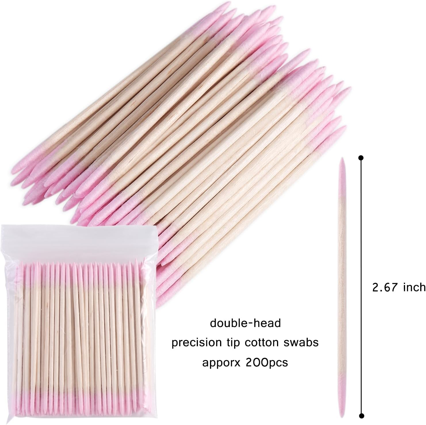 Fspronail 200Pcs Pointed Tip Cotton Swabs, Pink Double-Head Precision Microblading Cotton Swabs with Wooden Sticks Nail Polish Remover Pen Touch up Disposable Makeup Applicators Beauty Tools image number 6