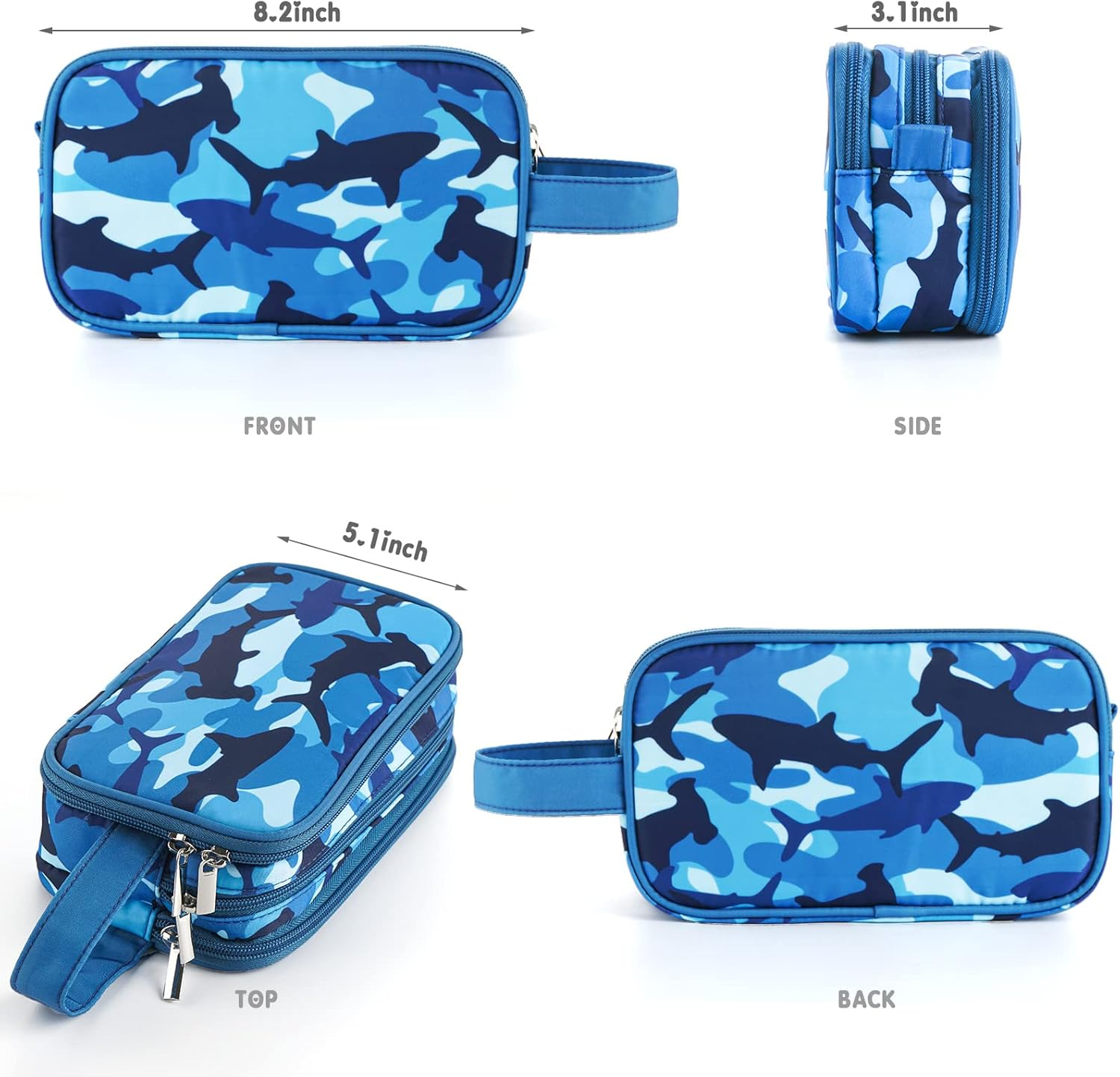 Hapycat Kids Toiletry Bag for Girls and Boys, Shark Blue - Space Blue image number 2