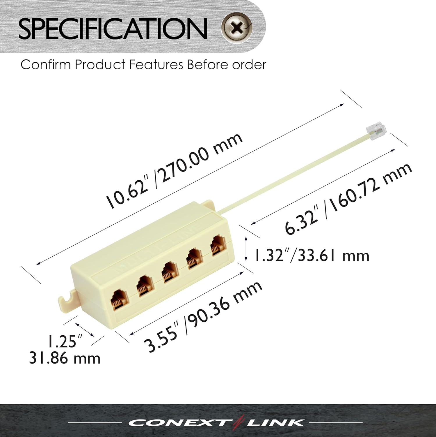 6P4C RJ11 Telephone Phone Line Modular Jack Splitter Male Female Coupler Adapter (Bei'Ge) image number 1