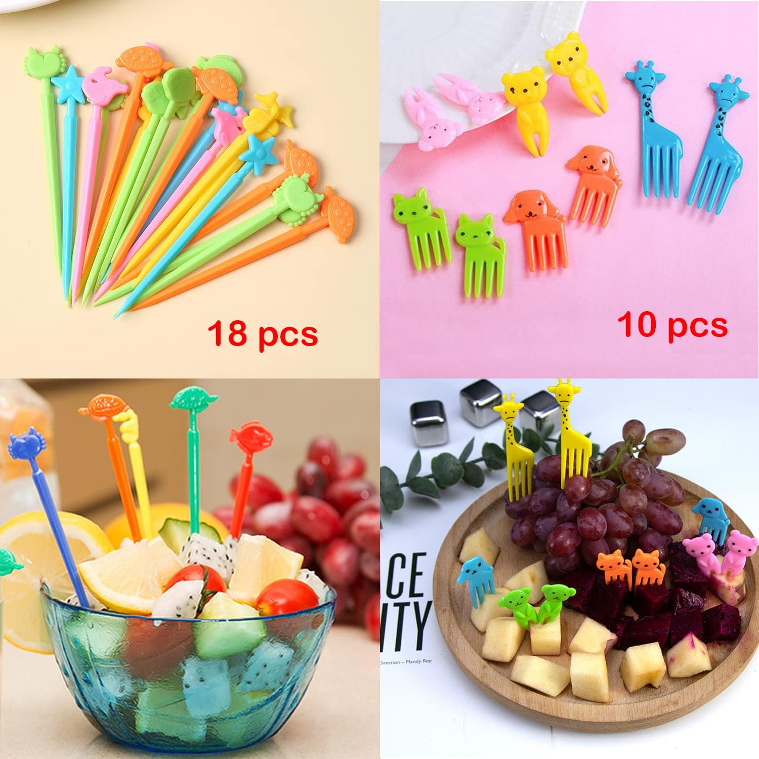 Mini Cartoon Fruit Forks, 68 Pcs Cartoon Animal Fruit Pick Food Picks, Little Fruit Food Picks, Lunch Bento Box Picks Cartoon Toothpick Mini Cupcake Fork Picks Cake Picks Food Toothpick image number 1