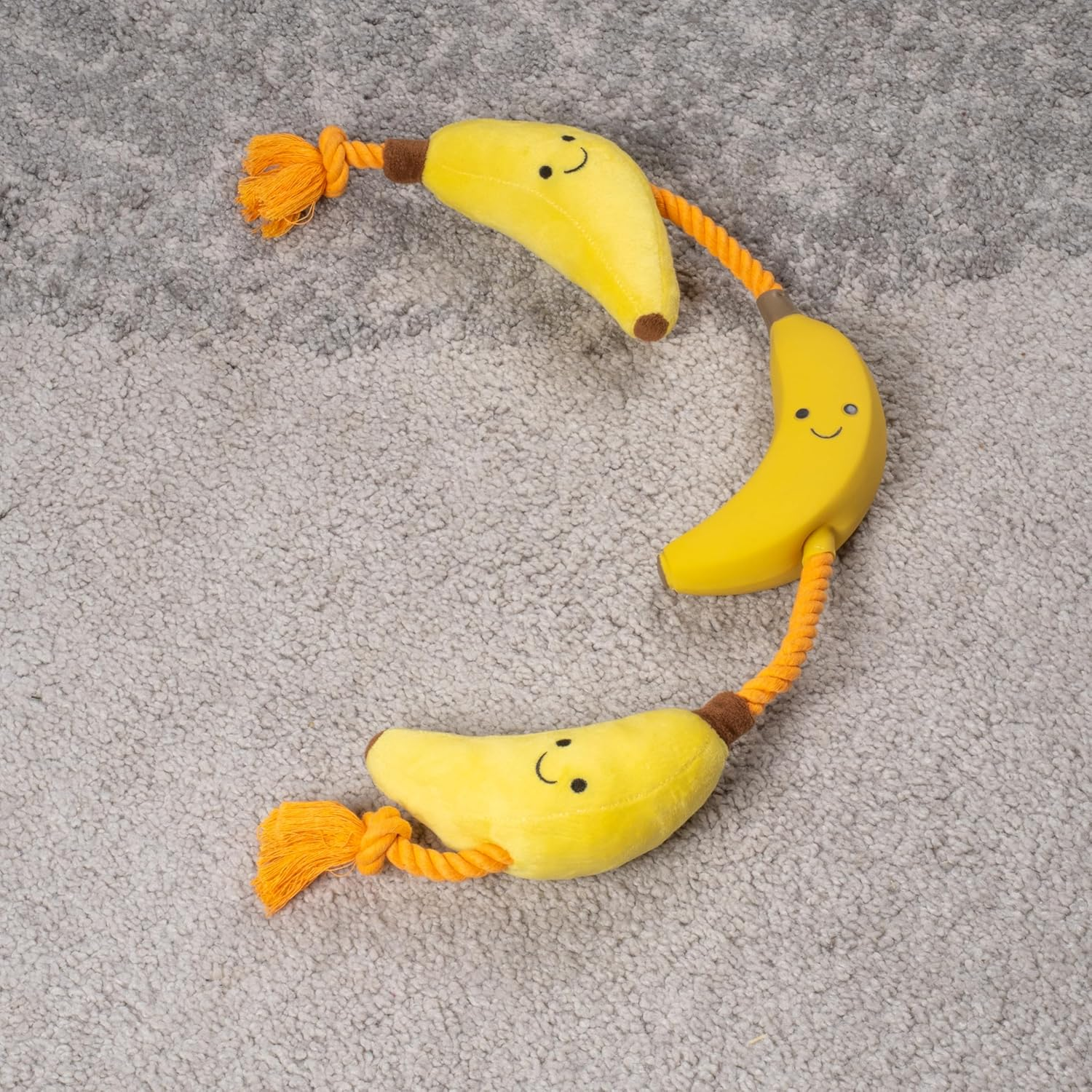 Fuzzl Tugga Bananas Dog Toy - Rope Latex and Plush Dog and Puppy Throw Fetch and Tug with Squeaker image number 3