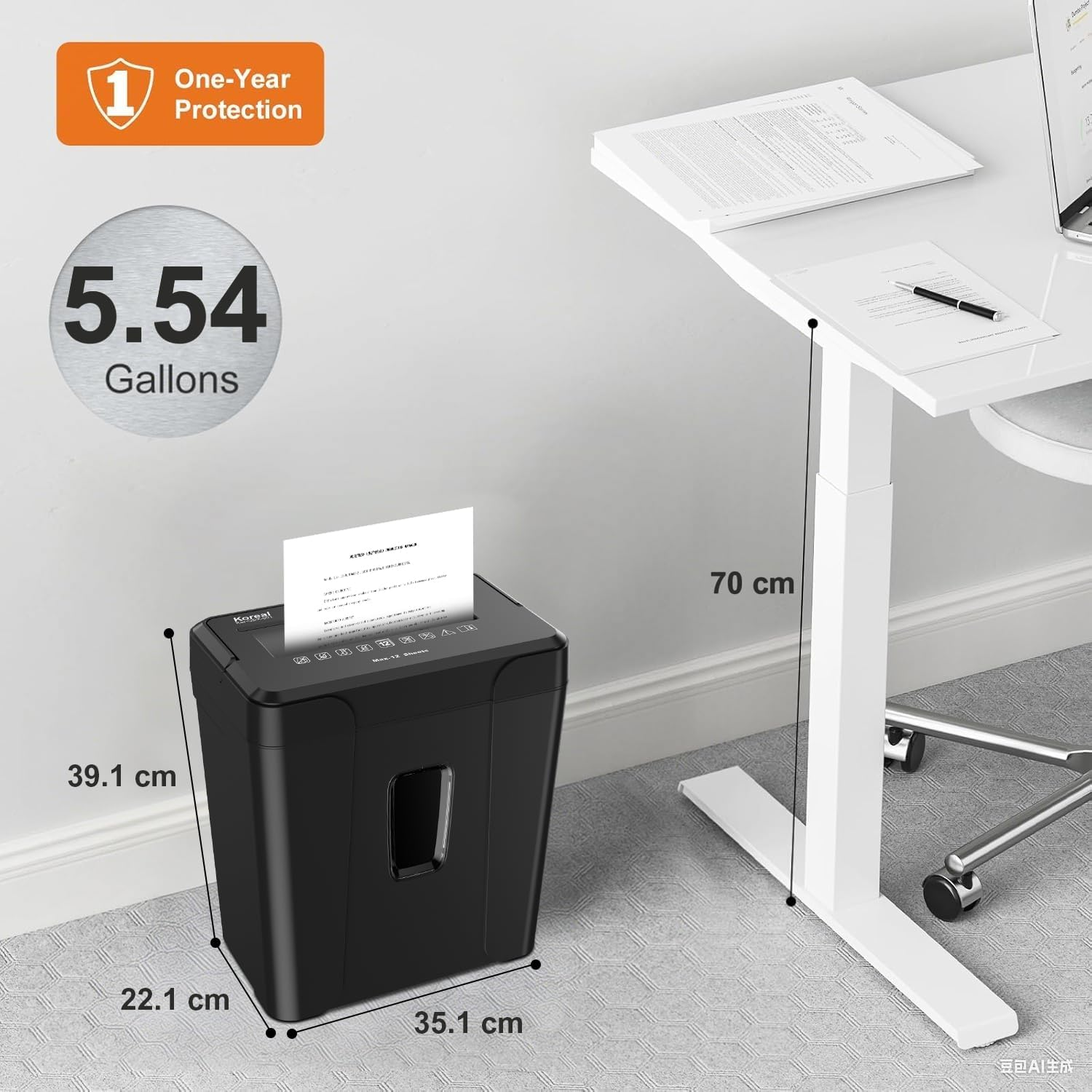 Koreal Paper Shredder, 12-Sheet Cross Cut Paper Shredder for Home Use, Security Level P-4, Cd/Credit Card Shredder Machine with Overheat Protection,5.54 Gallons Wastebasket image number 3